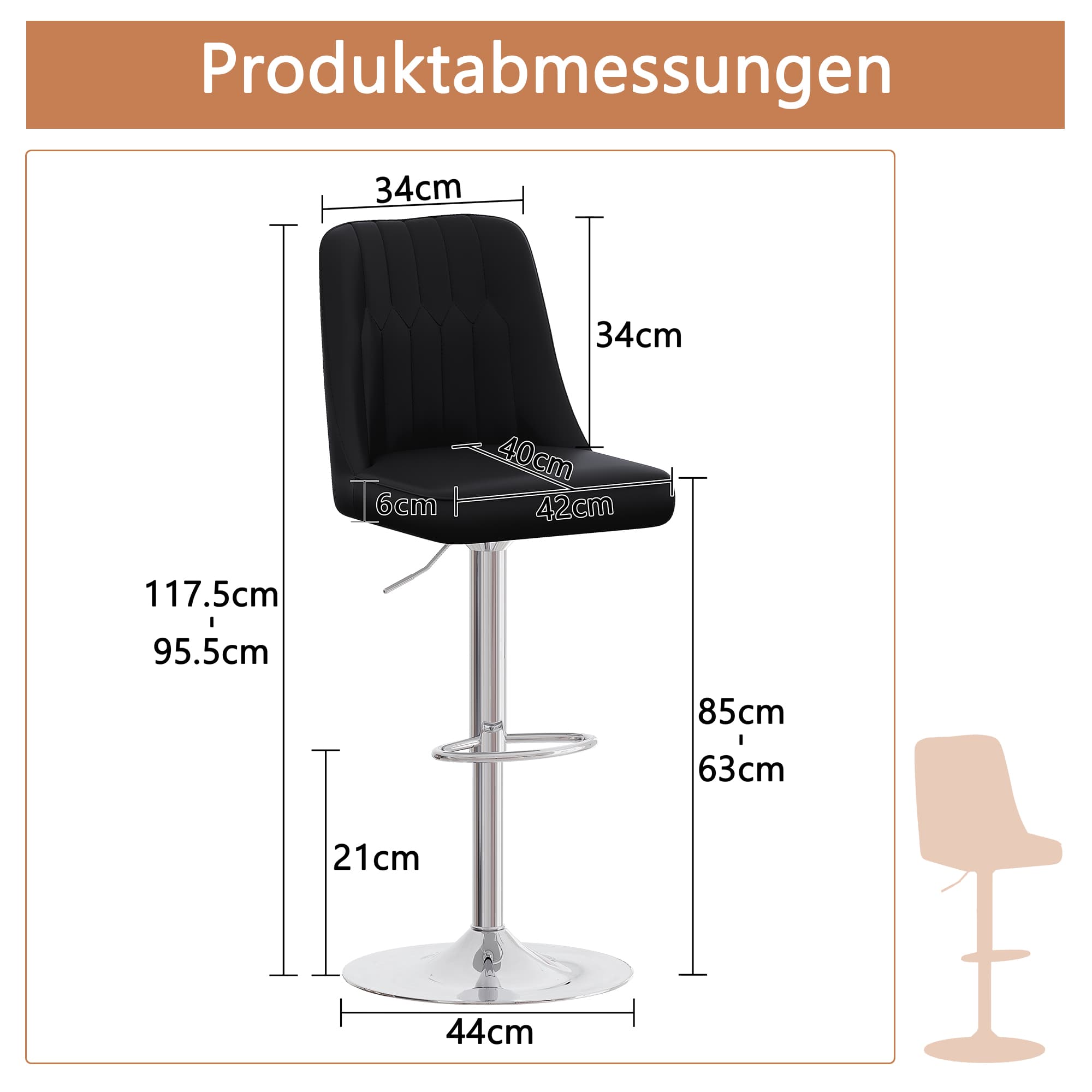 Barhocker 2er-Set höhenverstellbar mit Rückenlehne