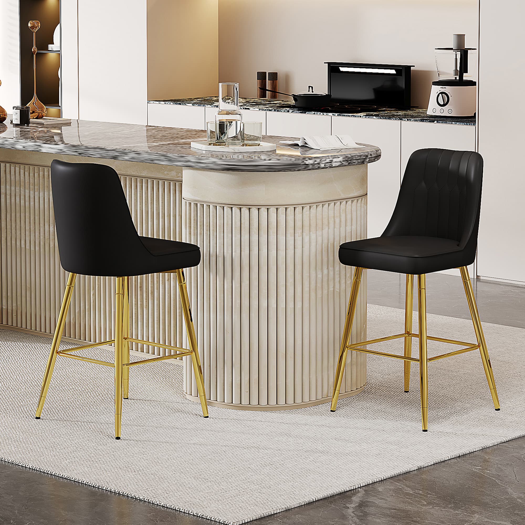 2er-Set Barhocker, Höhe 100 cm, schwarz-gold