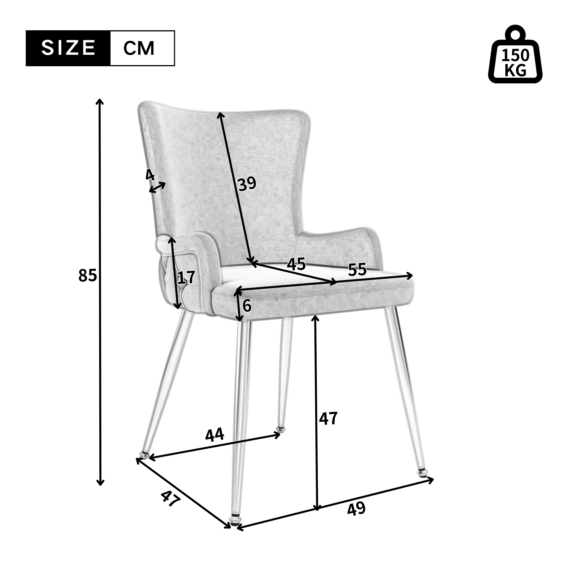 Samt Esszimmerstuhl 2er Set mit Metallbeinen, Beige