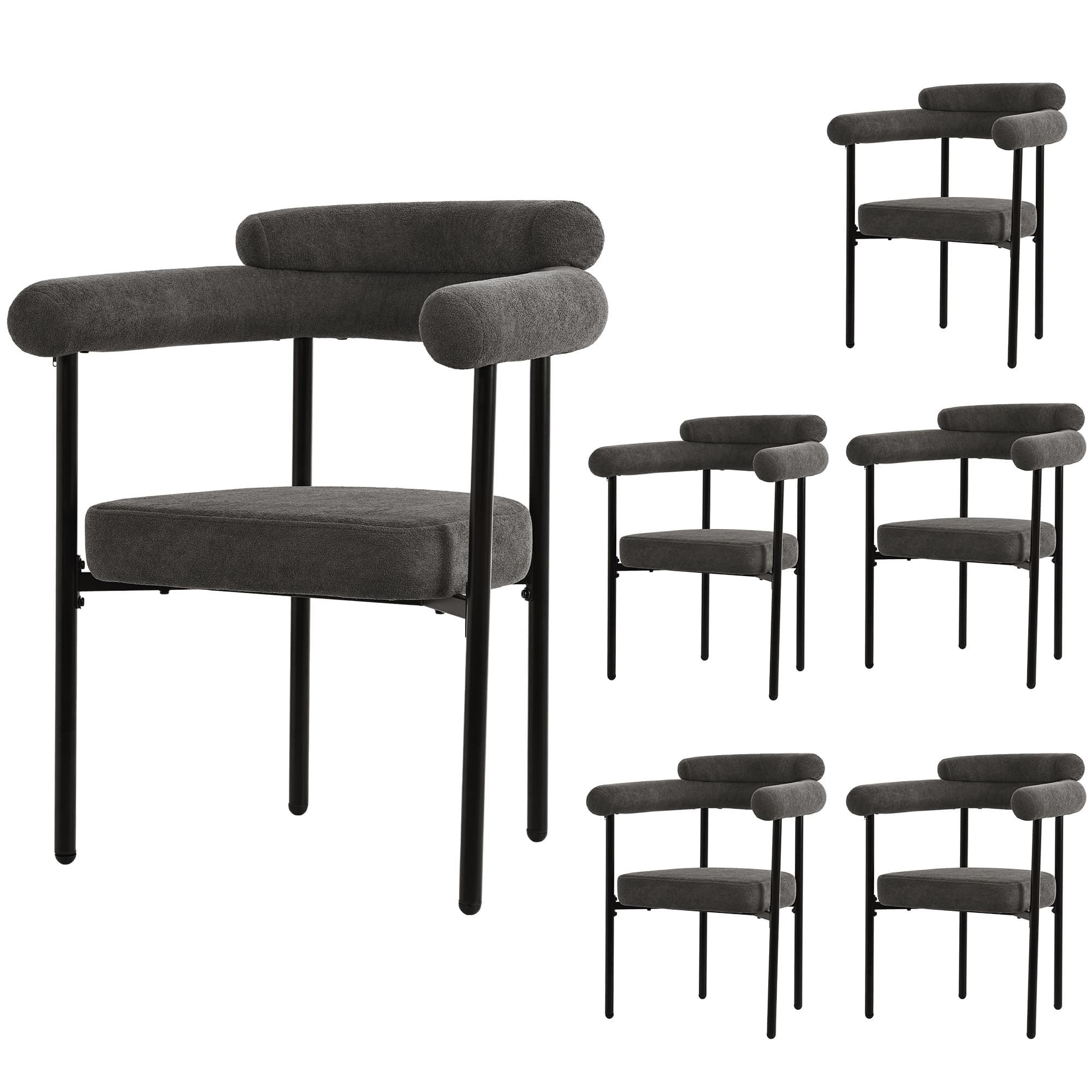 Moderne Esszimmerstühle dunkelgraues Wildleder, 6er-Set