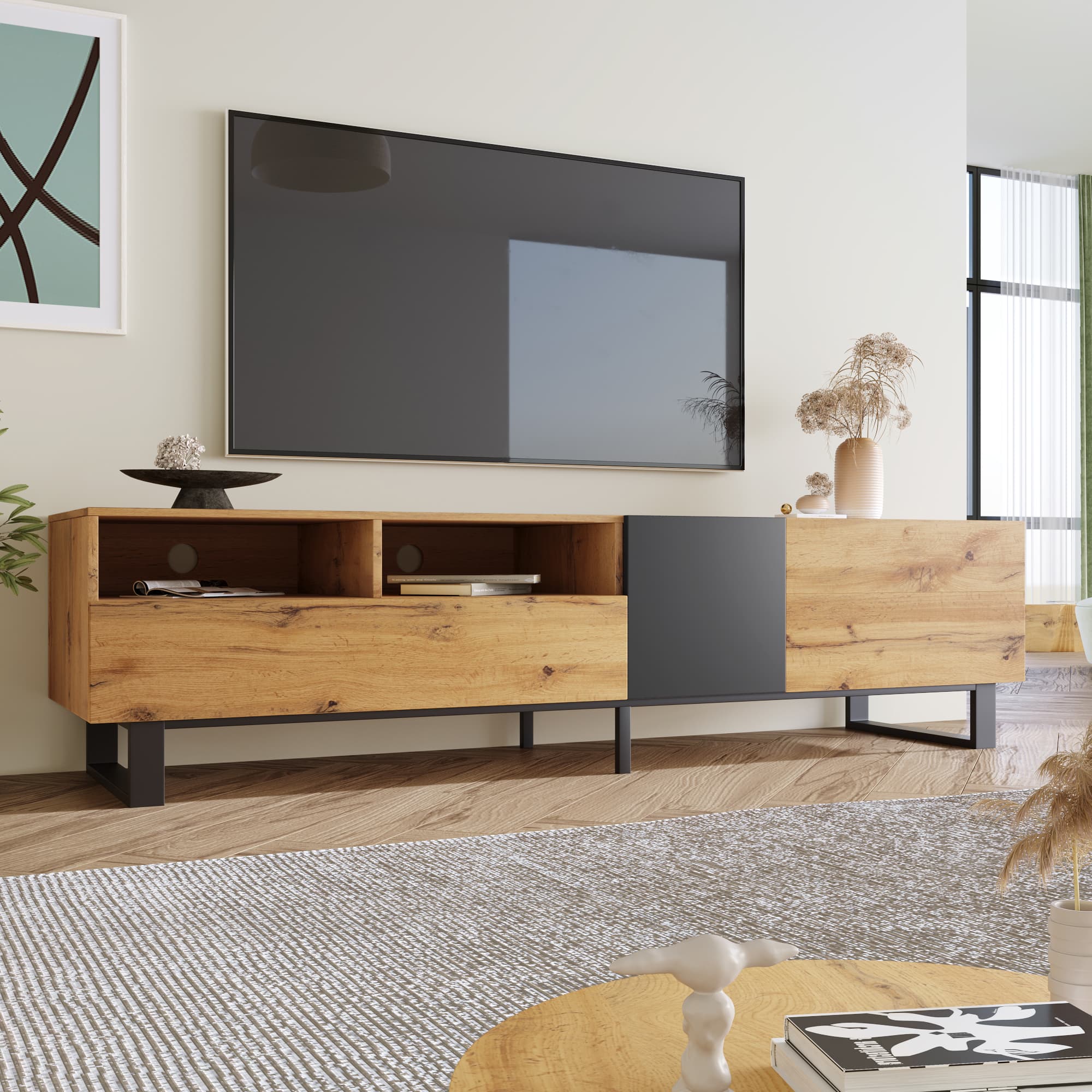 Modernes TV-Lowboard Farbblock-Design Holzmaserung 180 cm