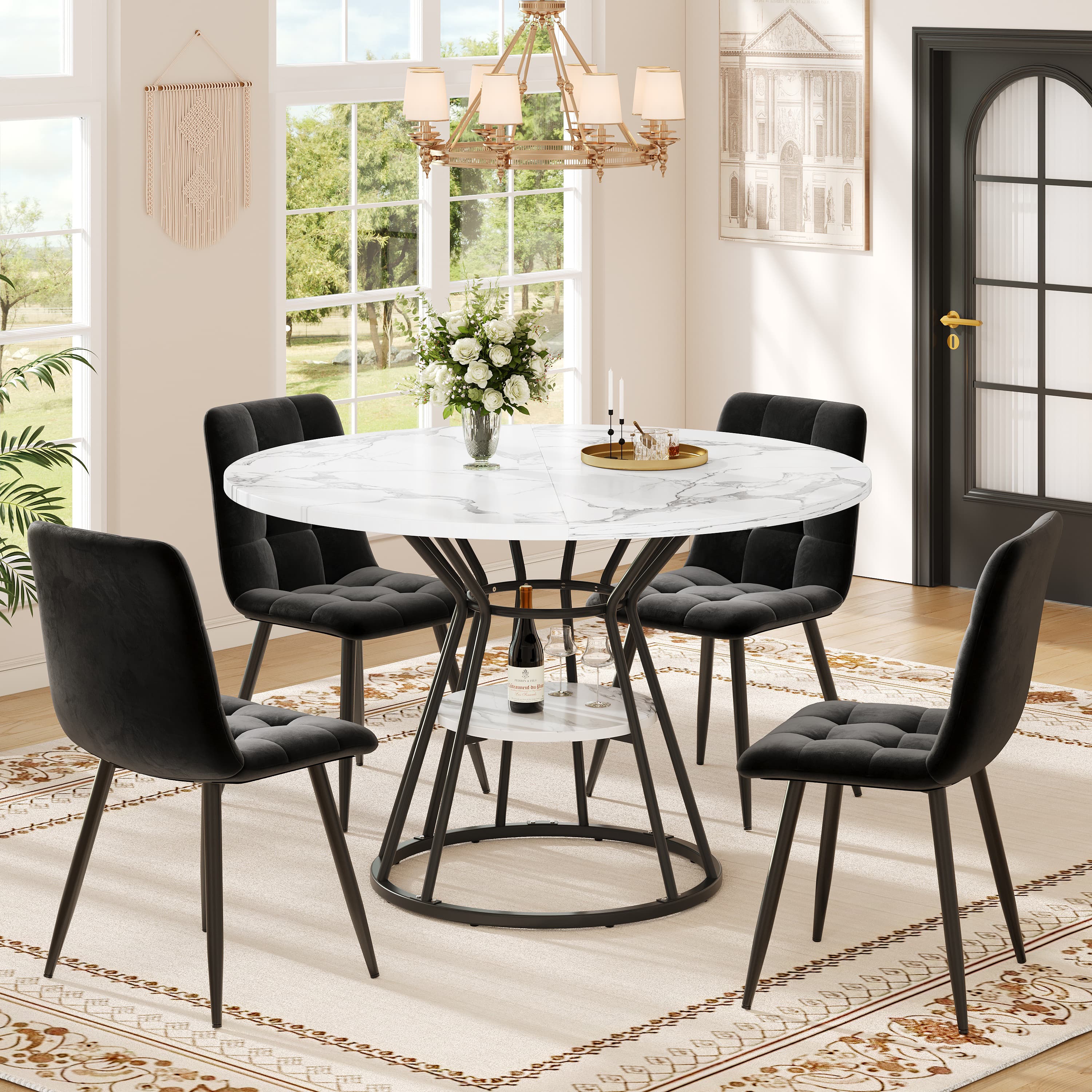 Runder Esstisch Marmoroptik Metallbeine Gold Schwarz