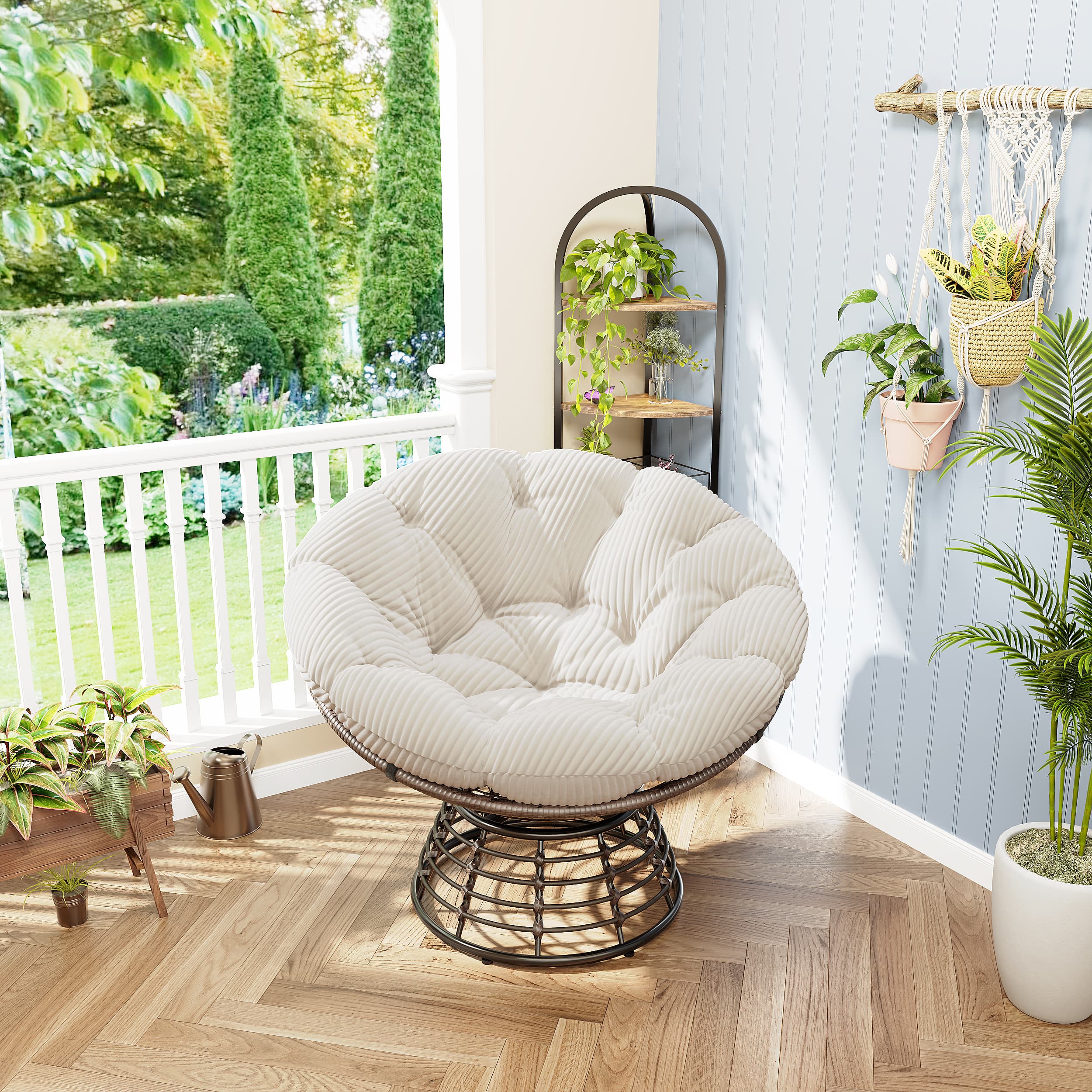 Ergonomischer Papasan-Rattansessel mit 360°-Drehfunktion