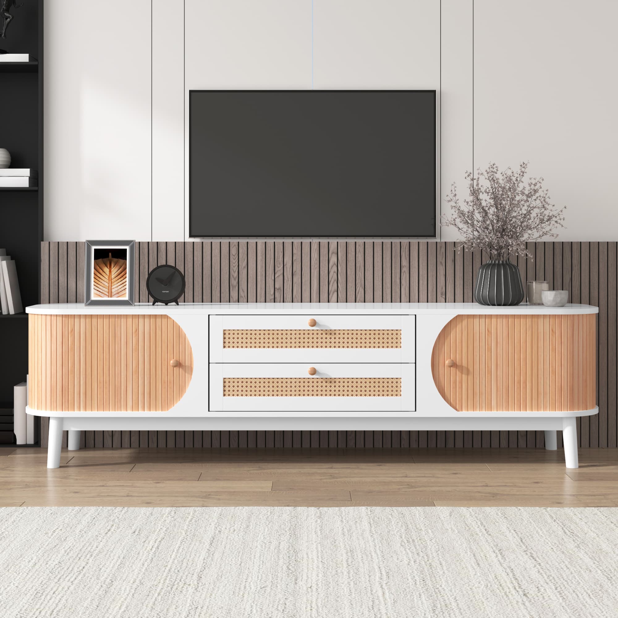 TV-Kommode Naturholz mit Türen & Schubladen