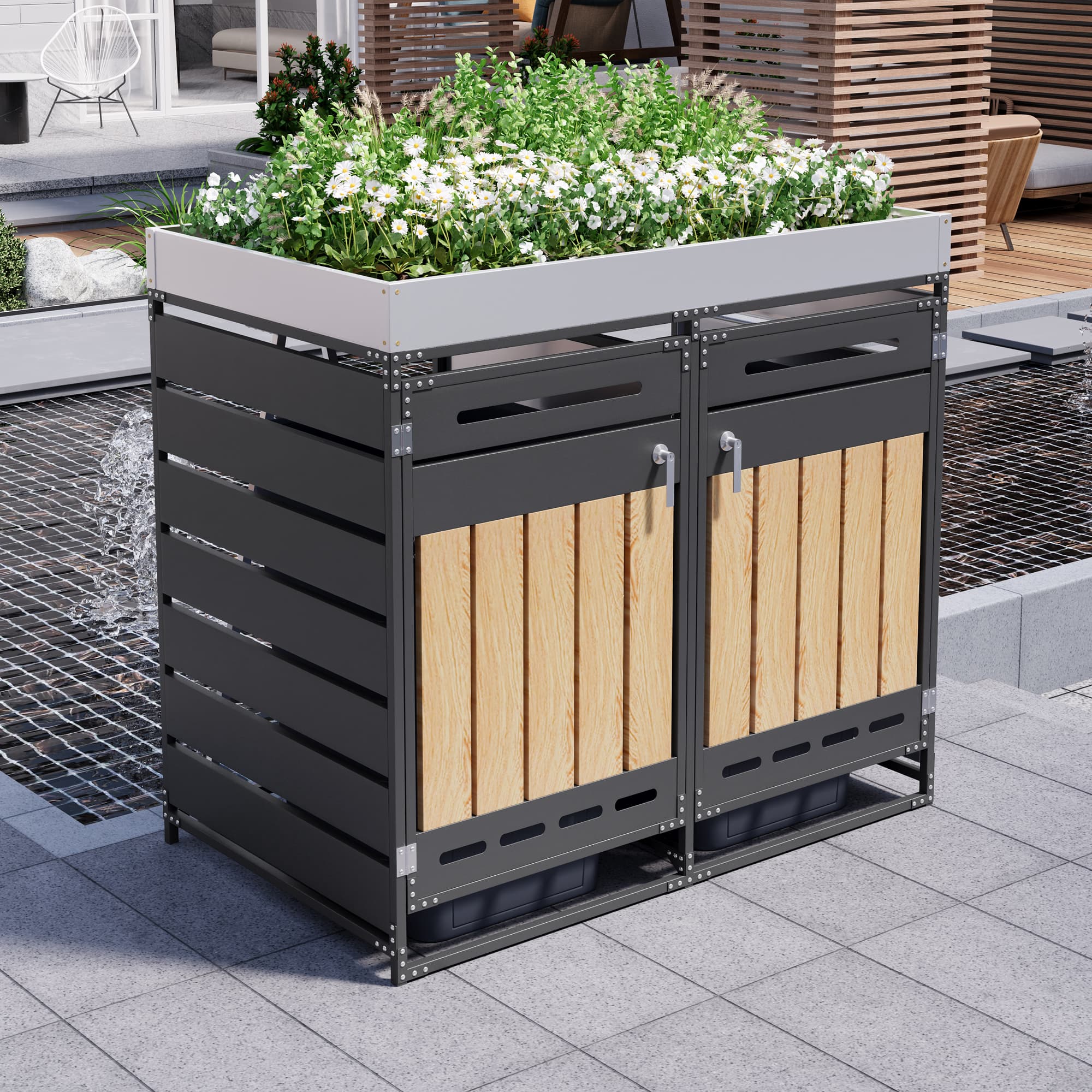 Metall-Gartenschrank mit Pflanzkasten und Schloss