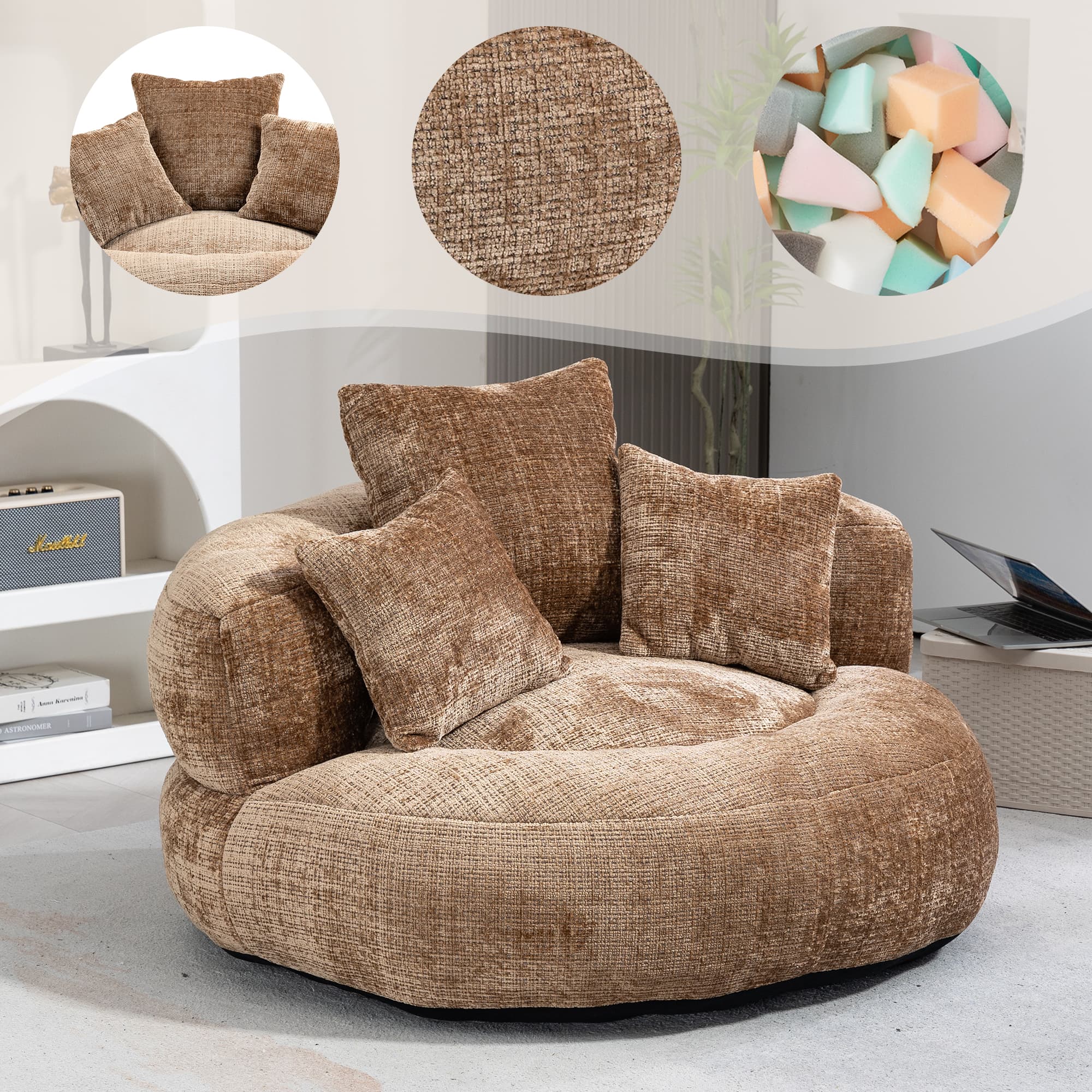 Dauerhafter Komfort-Lounger mit hoher Lehne und drei Kissen für Erwachsene und Kinder, Innen- und Außenbereich, Einzel-Gaming-Sofa-Stuhl