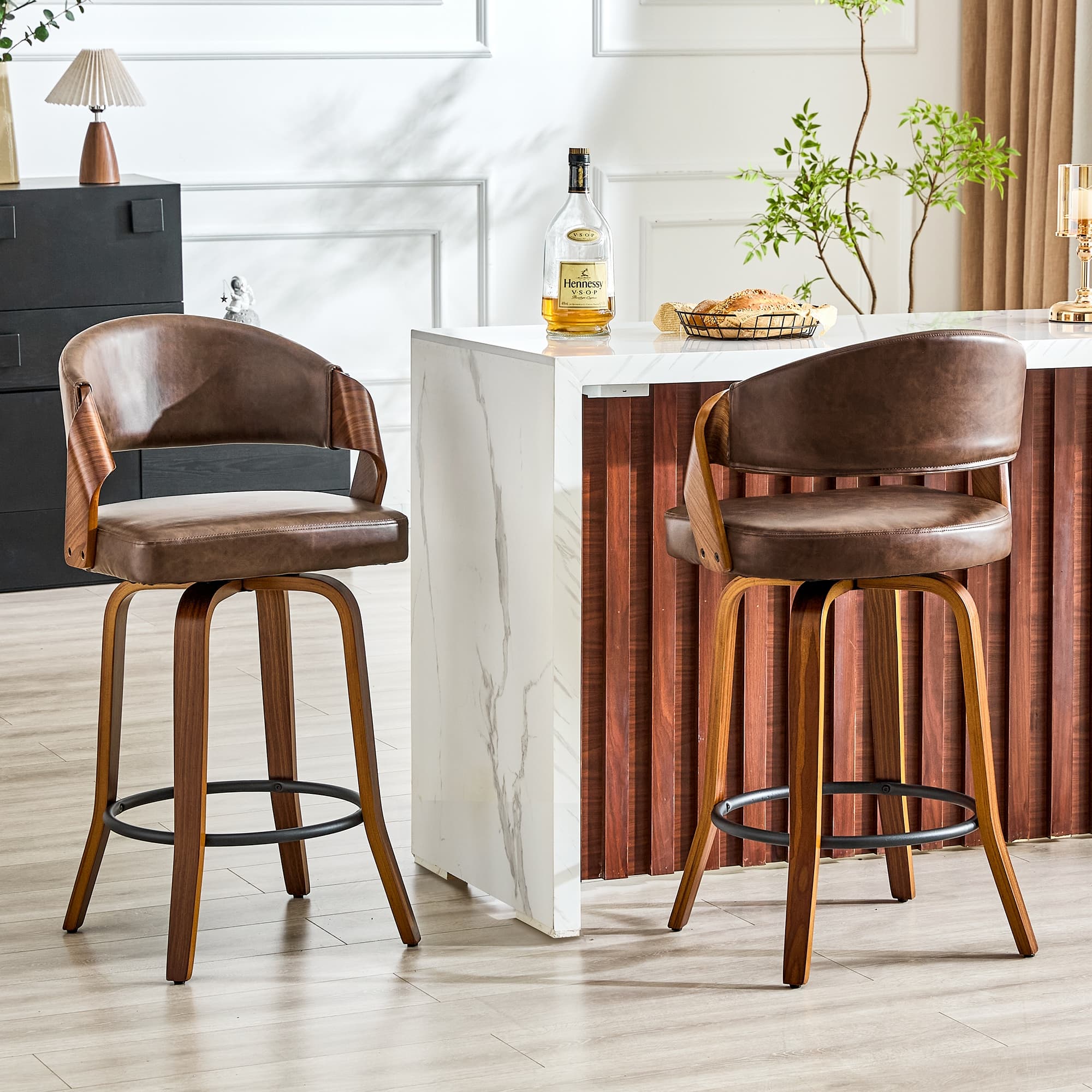 Barhocker-Set aus Holz mit PU-Leder, 2 Stück