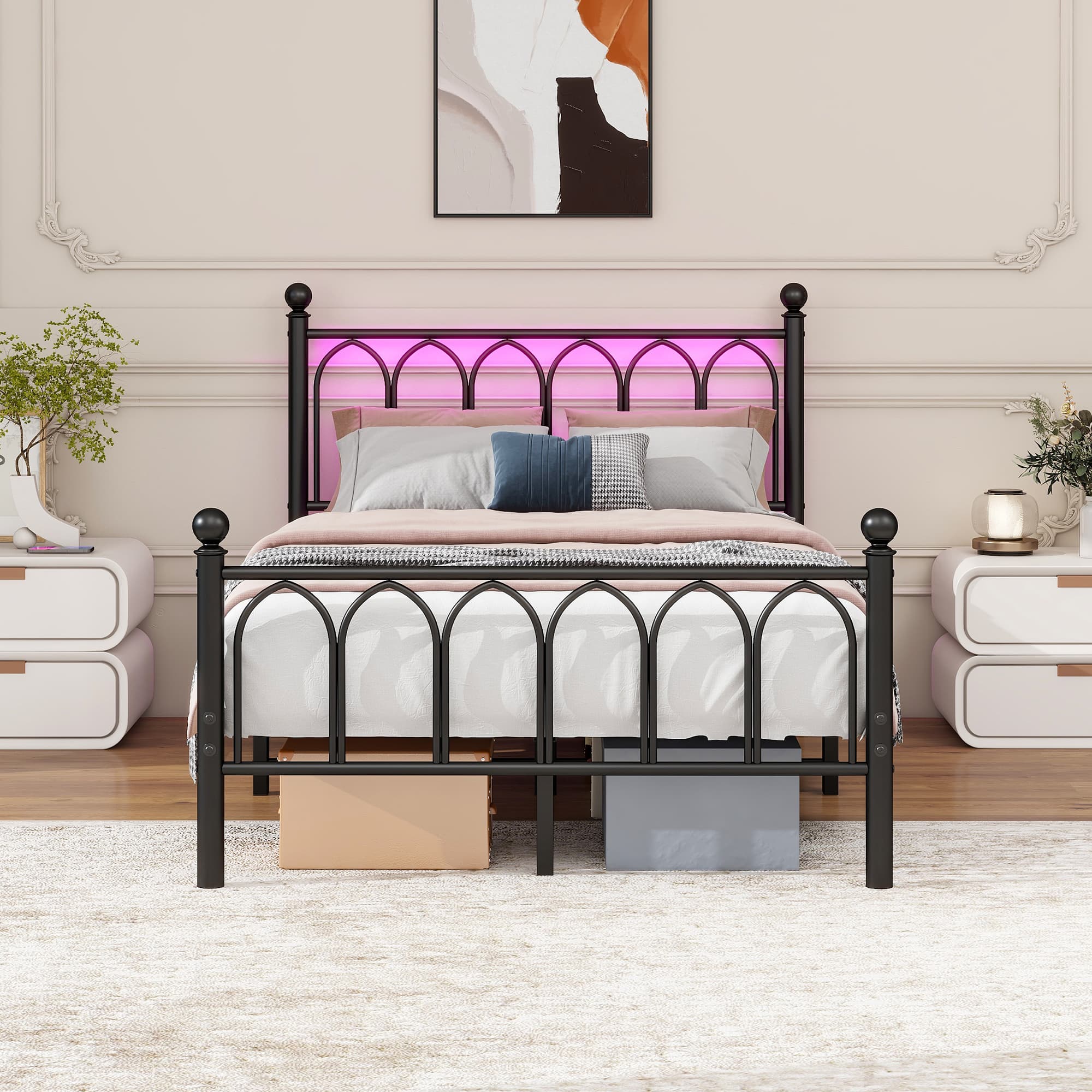 Metallbett 120x200 cm mit USB-Ladestation und LED