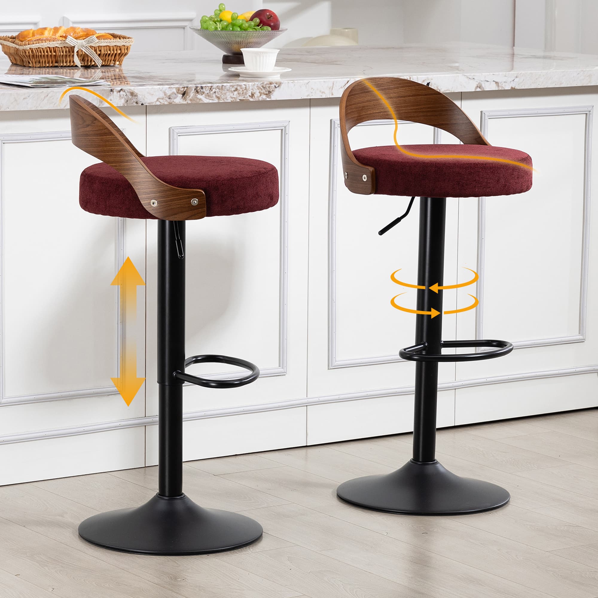 Barhocker-Set 2 drehbare Hocker höhenverstellbar