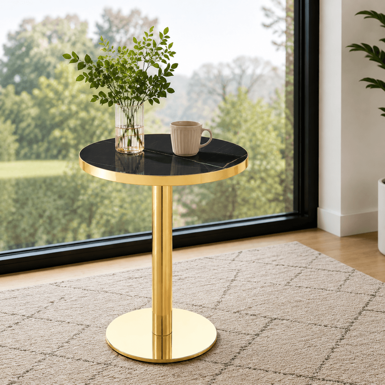 Runder Beistelltisch Marmoroptik goldenes Gestell