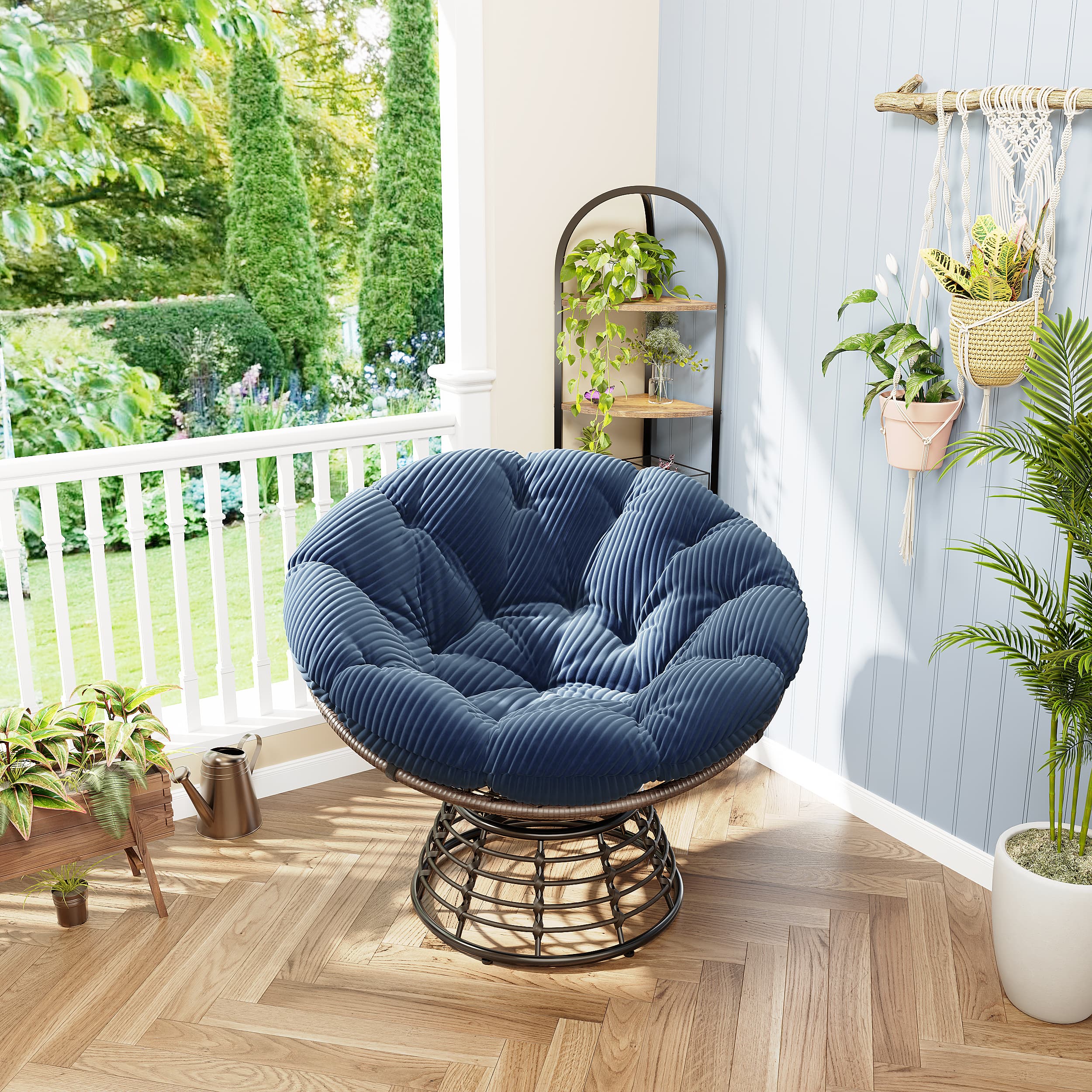 Ergonomischer Rattan-Papasan-Sessel mit 360°-Drehfunktion
