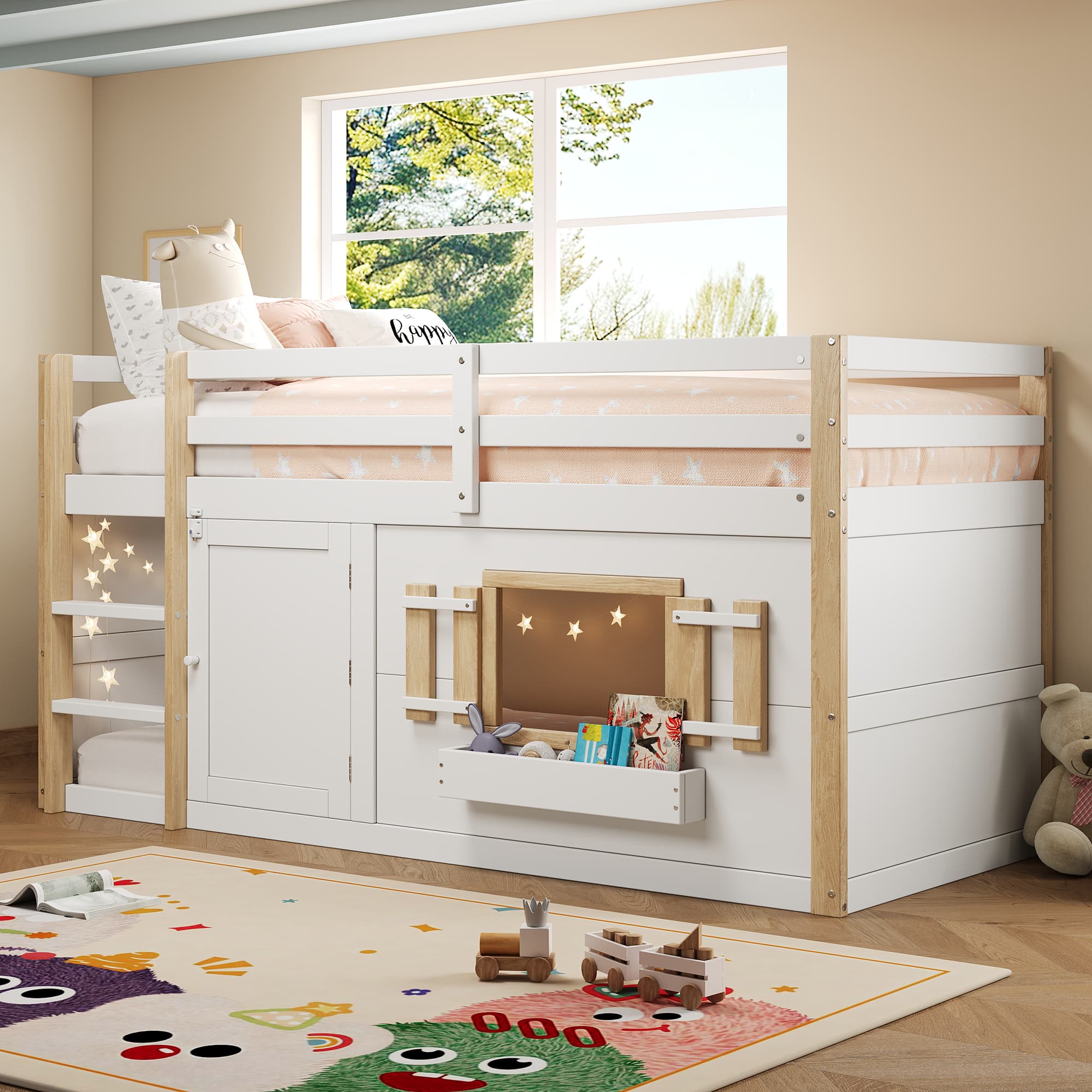 Weißes Kinderbett Hochbett 90x200 cm mit Leiter