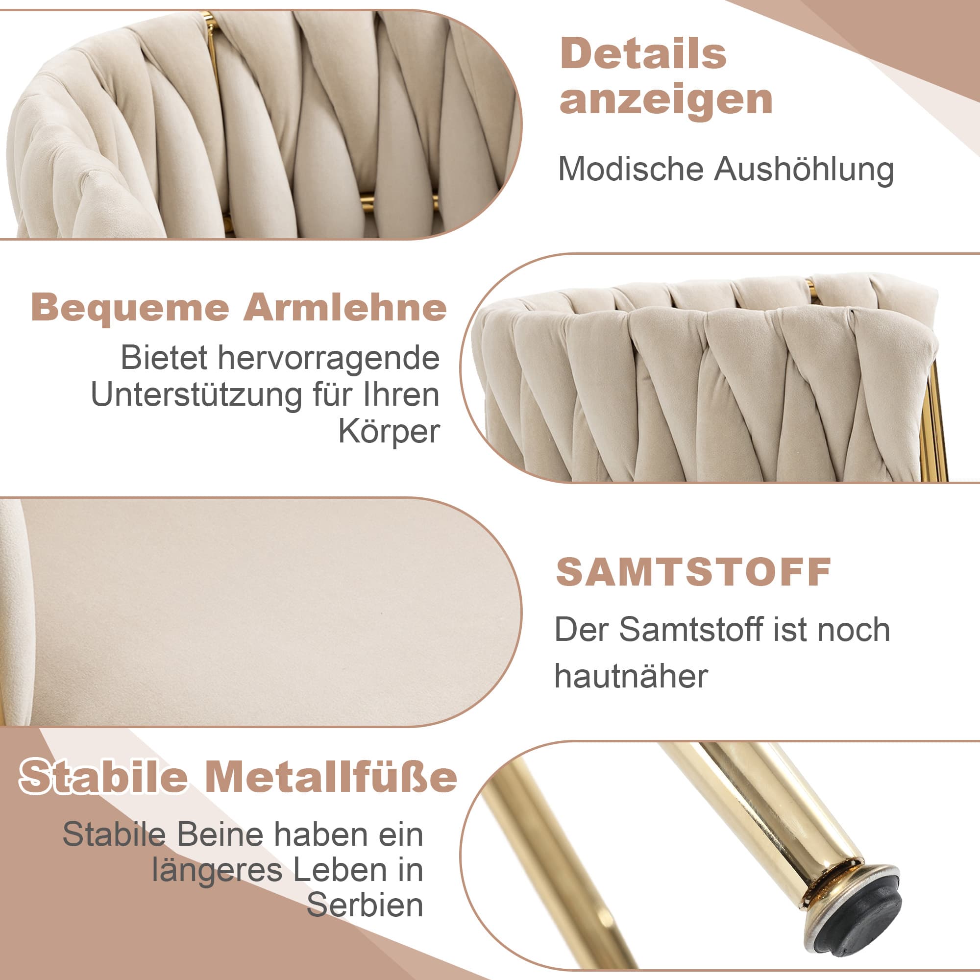 Samt Esszimmerstuhl Set goldene Beine 2er