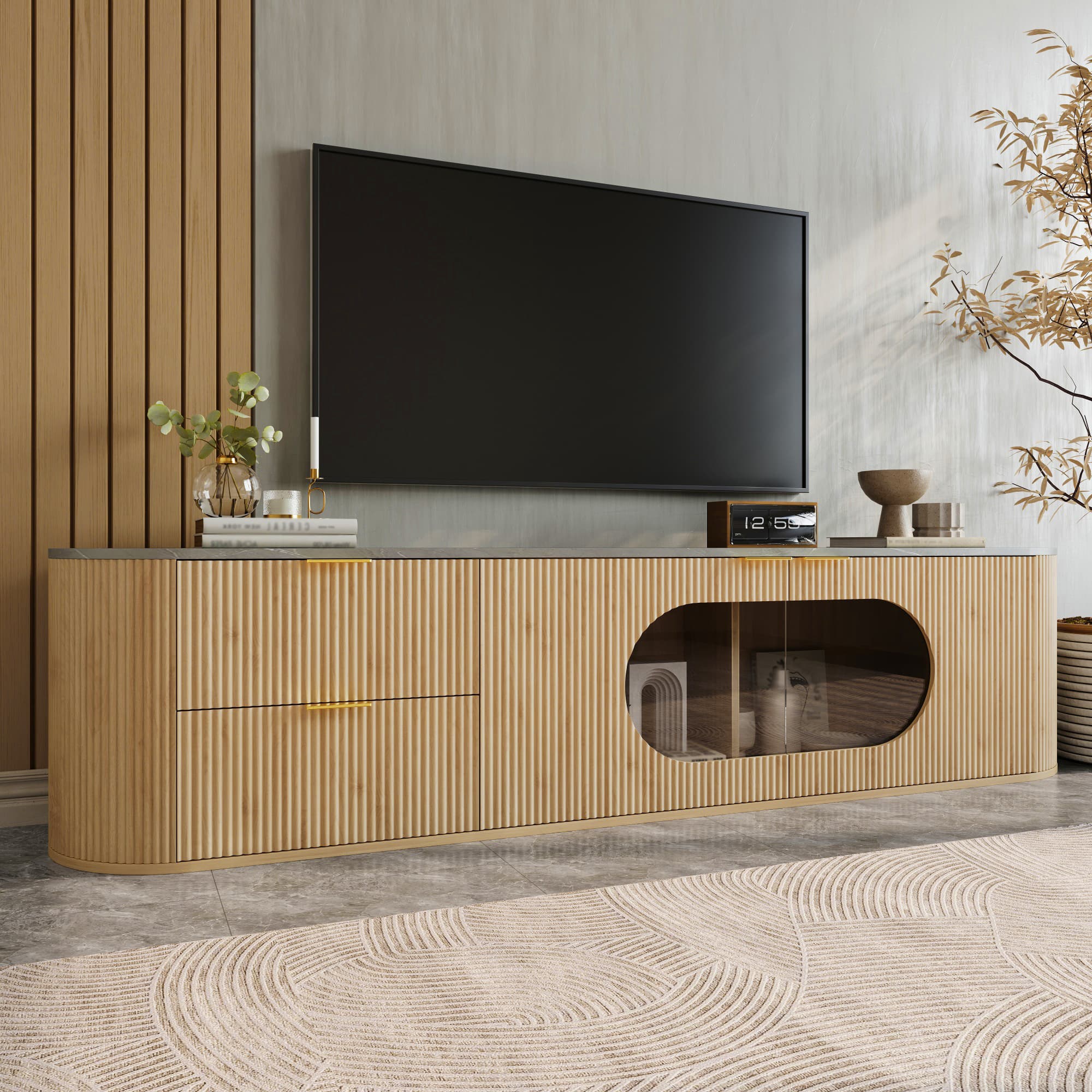 Moderner TV-Schrank Holzoptik mit Glasvitrine