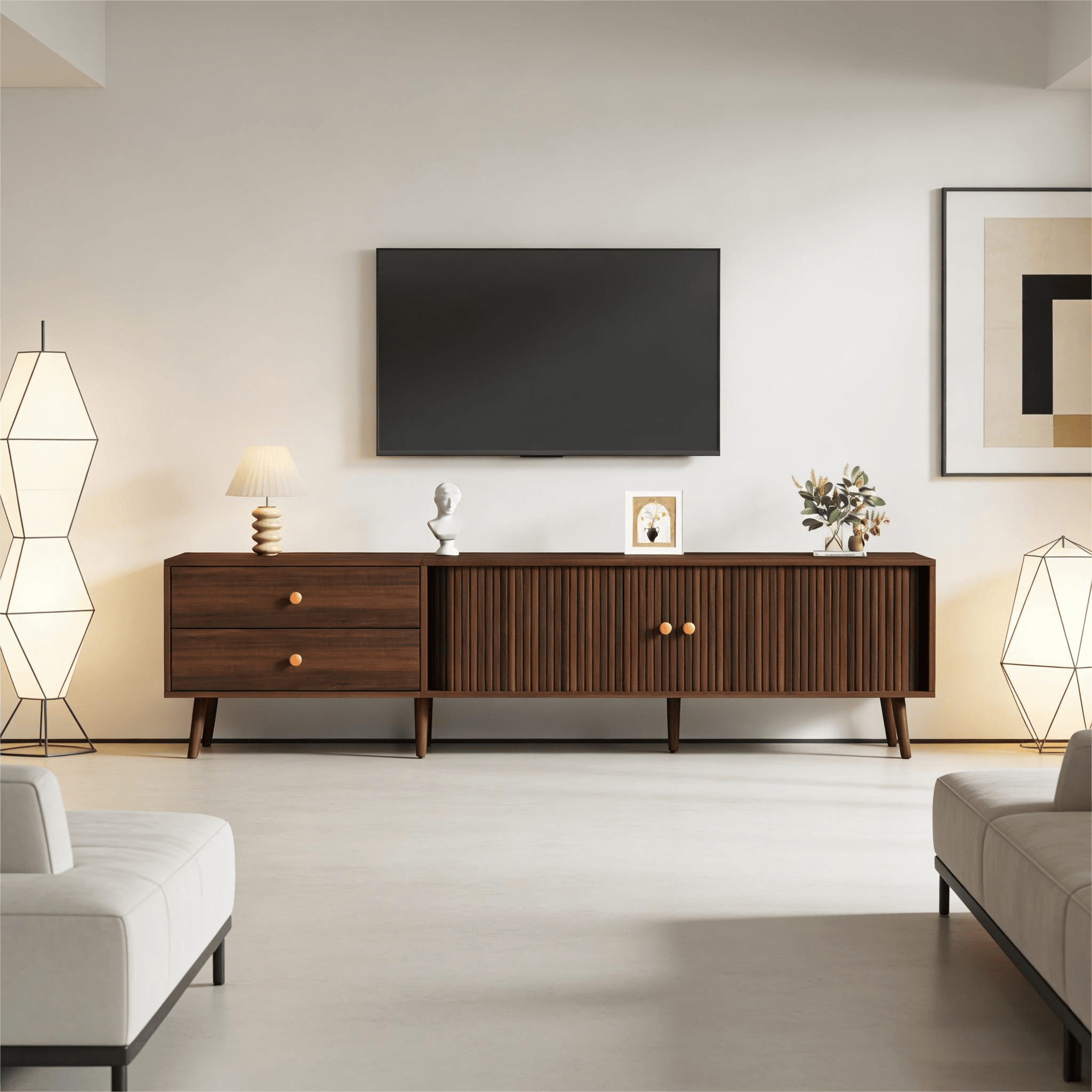 TV-Lowboard in Nussbaum-Optik mit Schubladen
