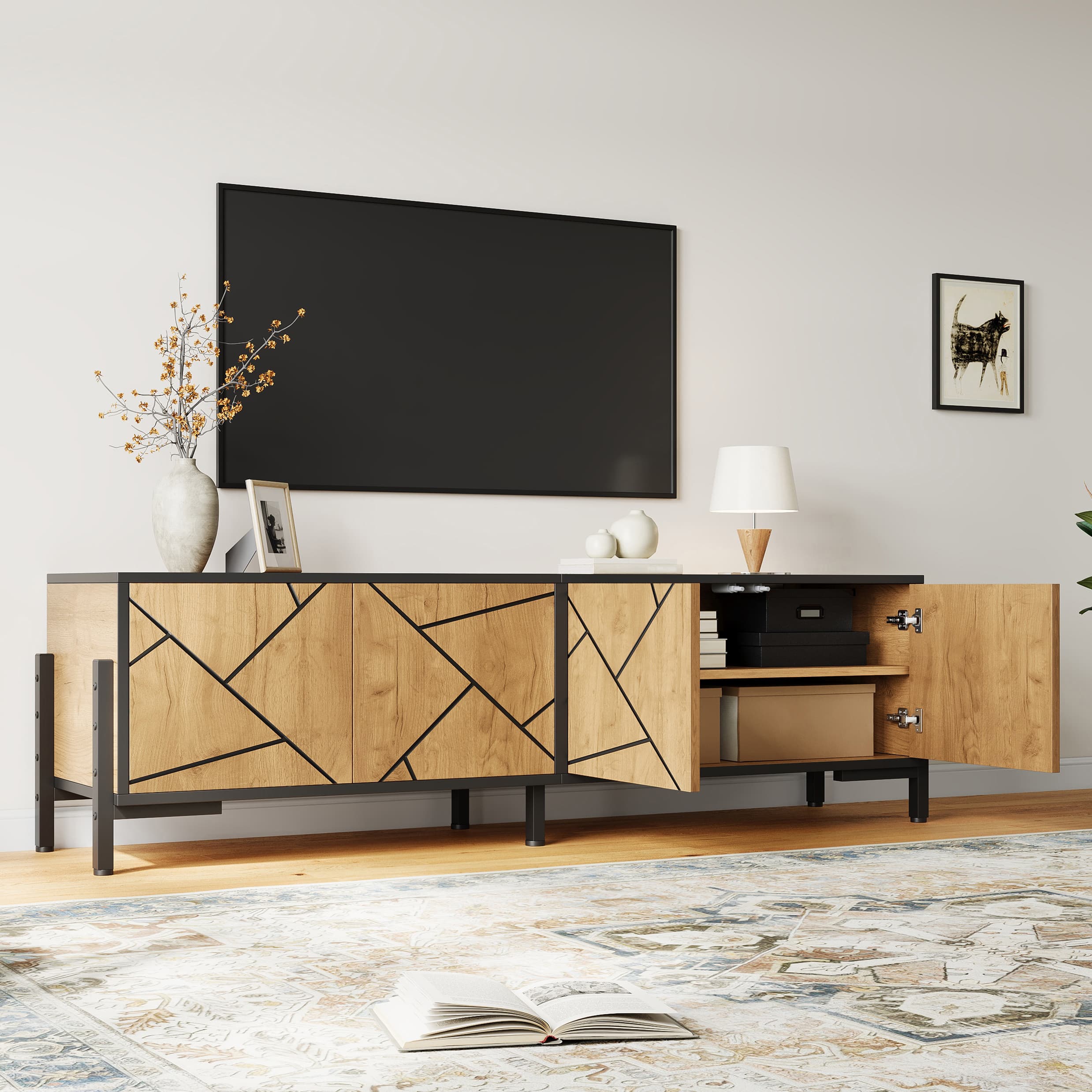 TV-Lowboard 153 cm mit vier Türen in Holzoptik