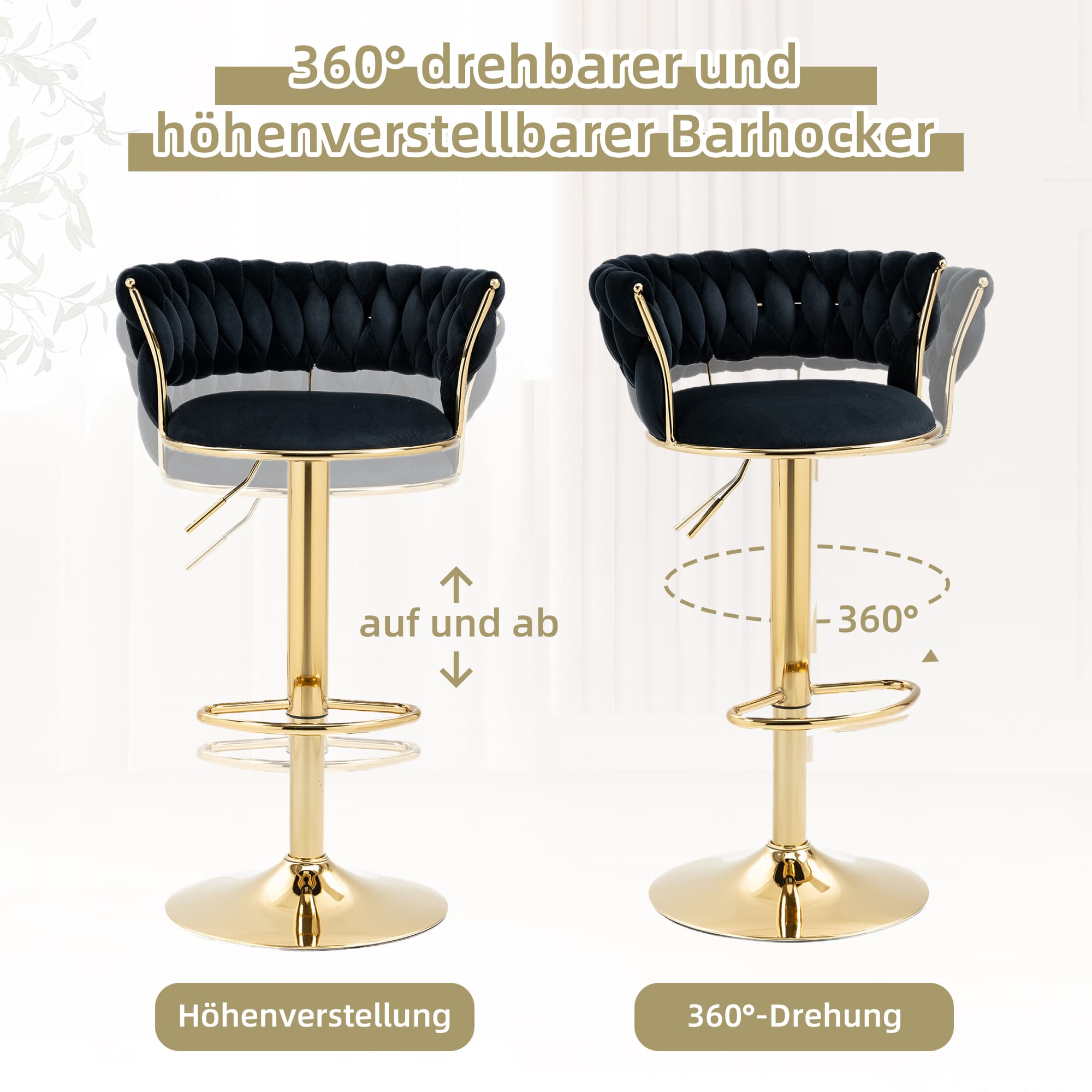 Samt Barhocker 2er Set drehbar höhenverstellbar