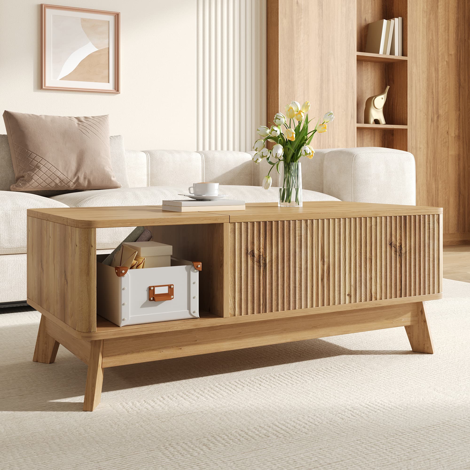 Moderner Couchtisch mit Liftfunktion und Seitenfach