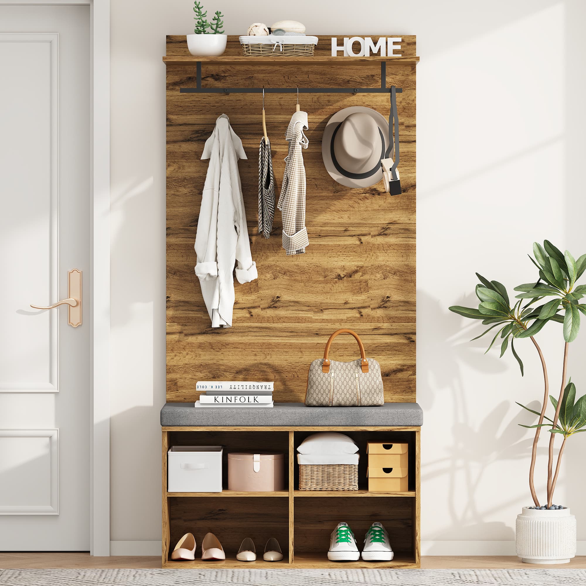 Garderobenset 175 cm in Holzoptik mit Schuhbank