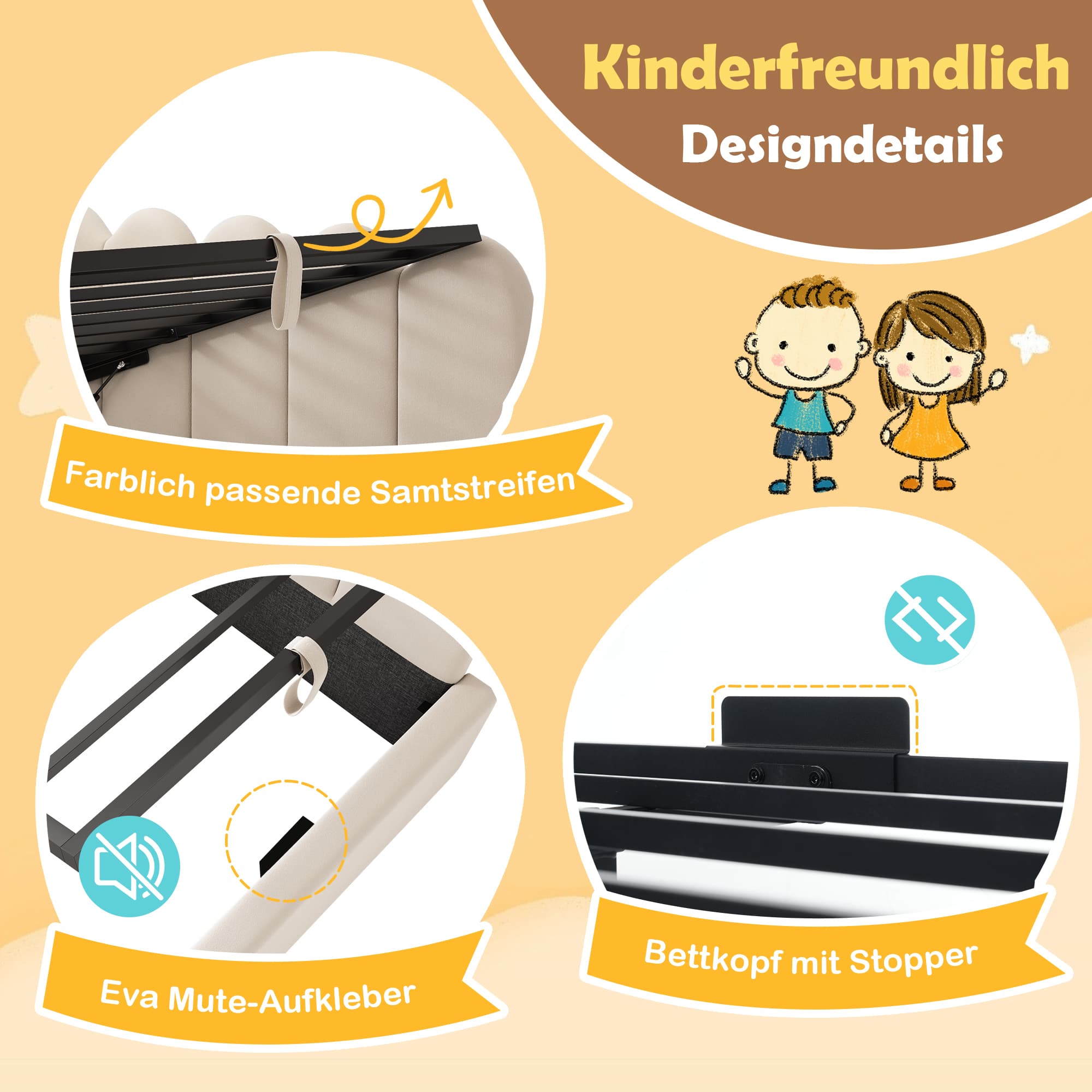Gepolstertes Daybed 90x200 cm mit Stauraum und Hydraulik, Beige