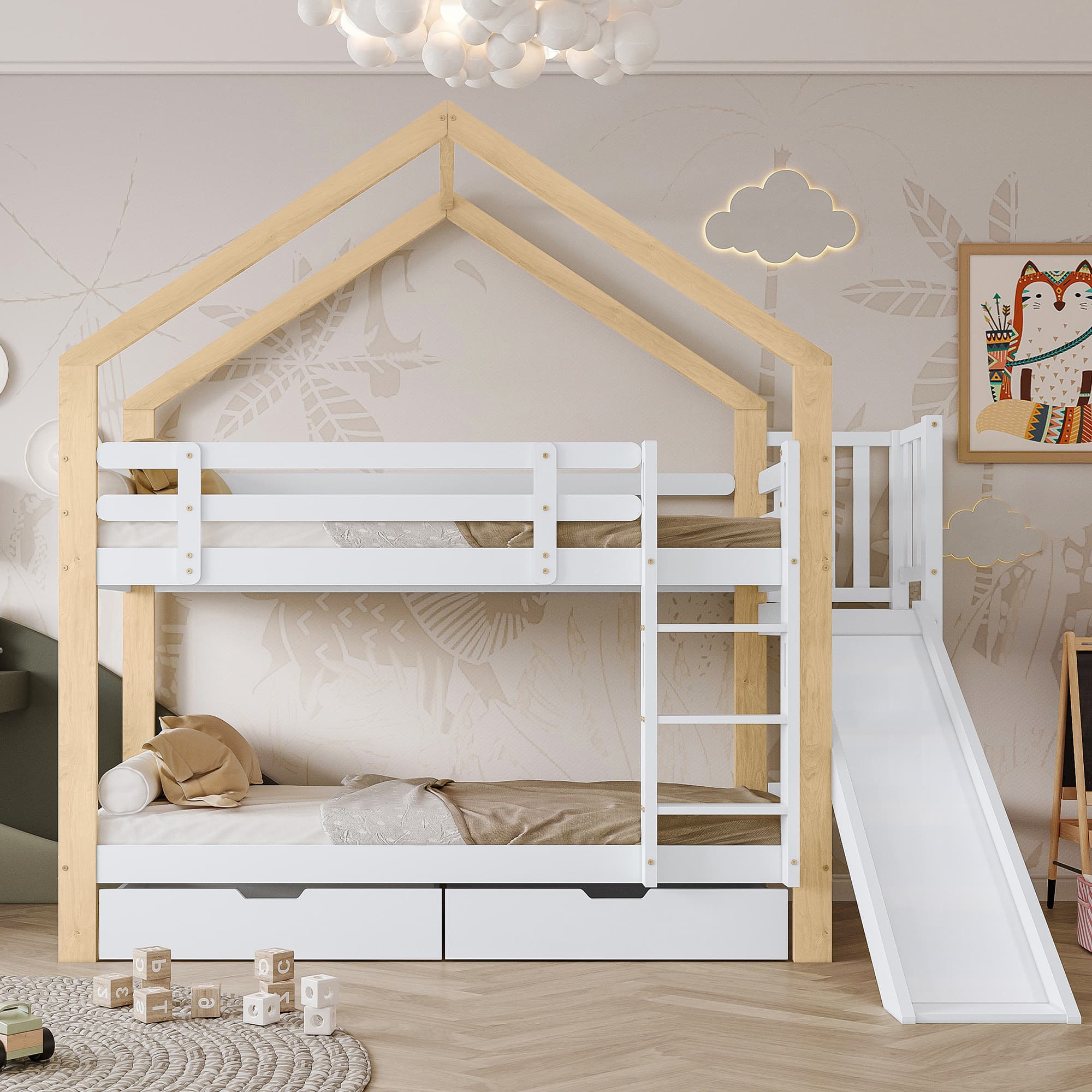 Kinderbett mit Rutsche und Dreistufenleiter