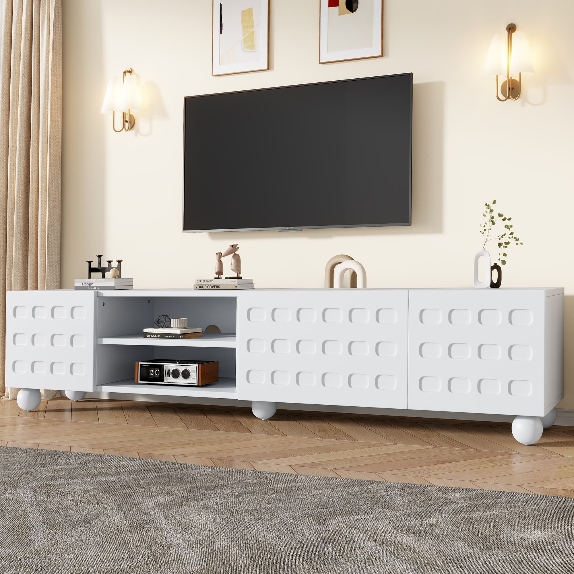 TV-Lowboard 200 cm mit 3 Türen, weiß