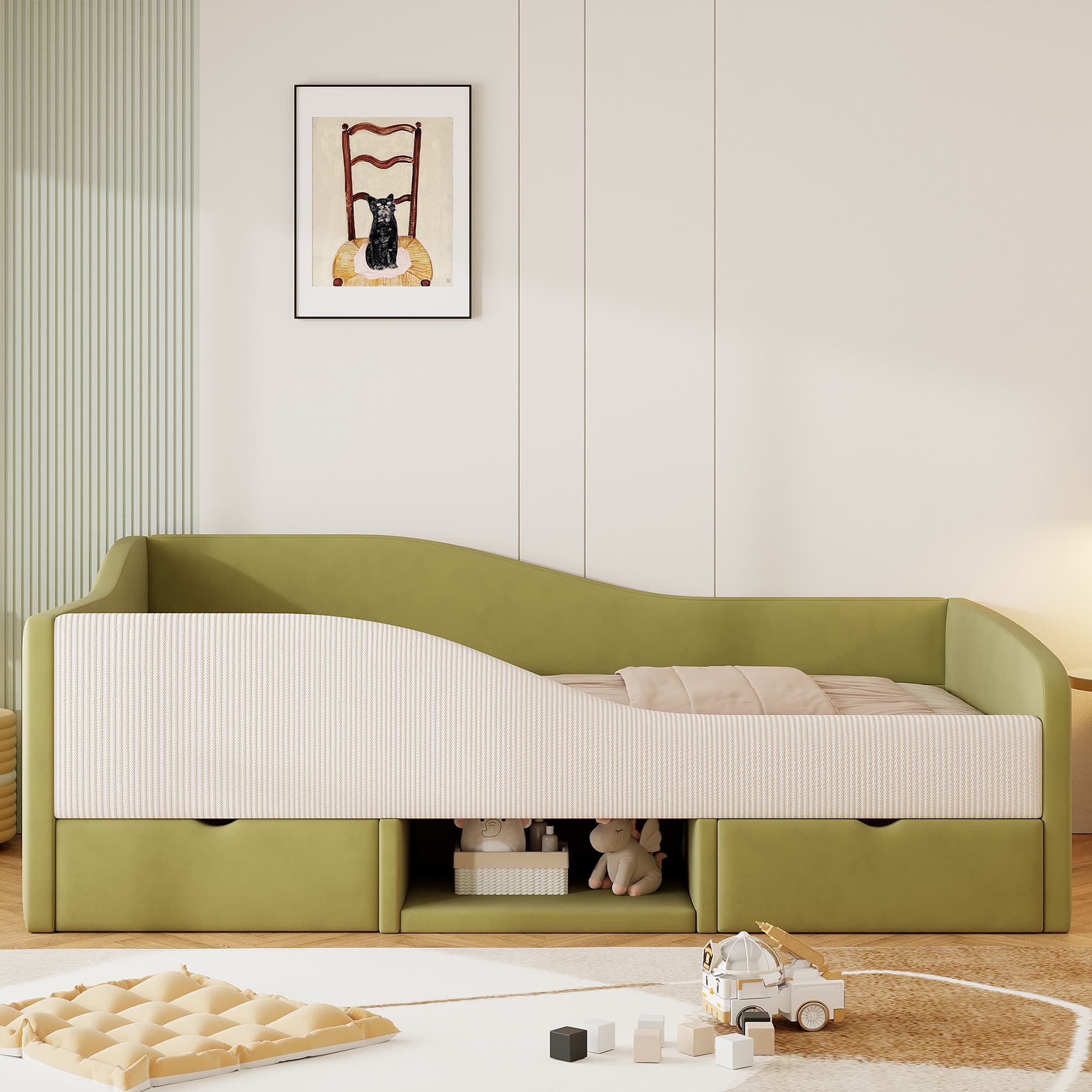 Gepolstertes Bettsofa 90x190 cm mit zwei Schubladen