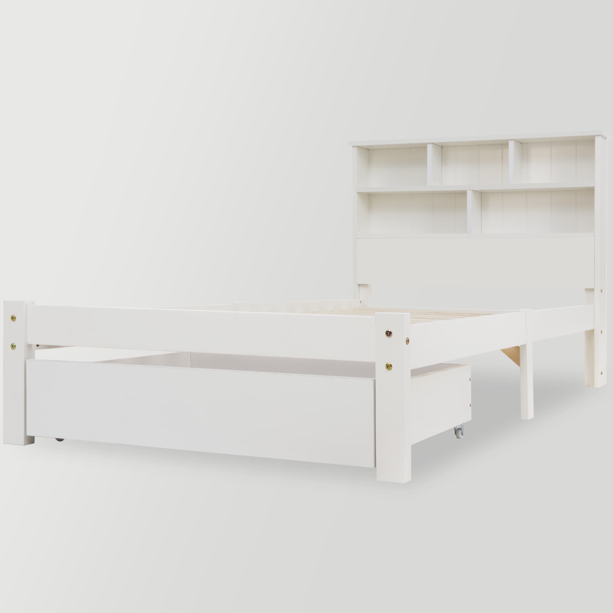 Einzelbett aus Massivholz mit Schubladen und Lattenrost