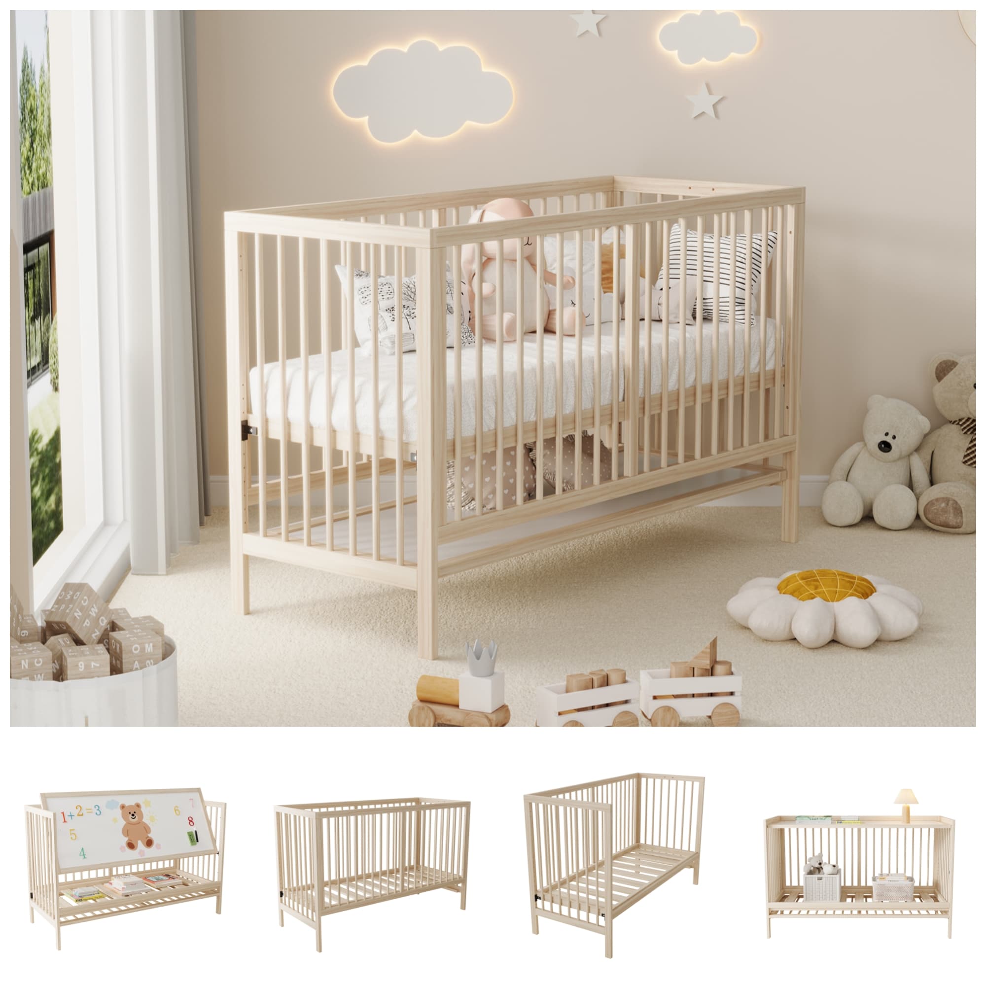 Umbaubares Babybett Fichte 140x60 cm