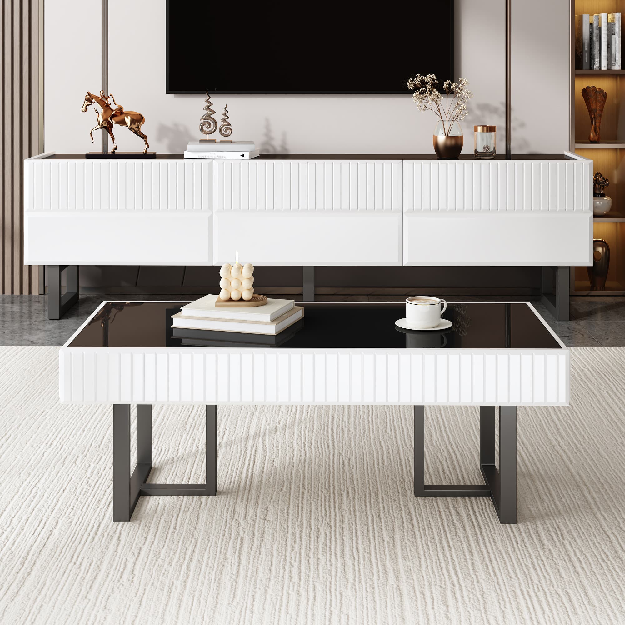 Wohnzimmer-Set aus Couchtisch und TV-Möbel Schwarz-Weiß