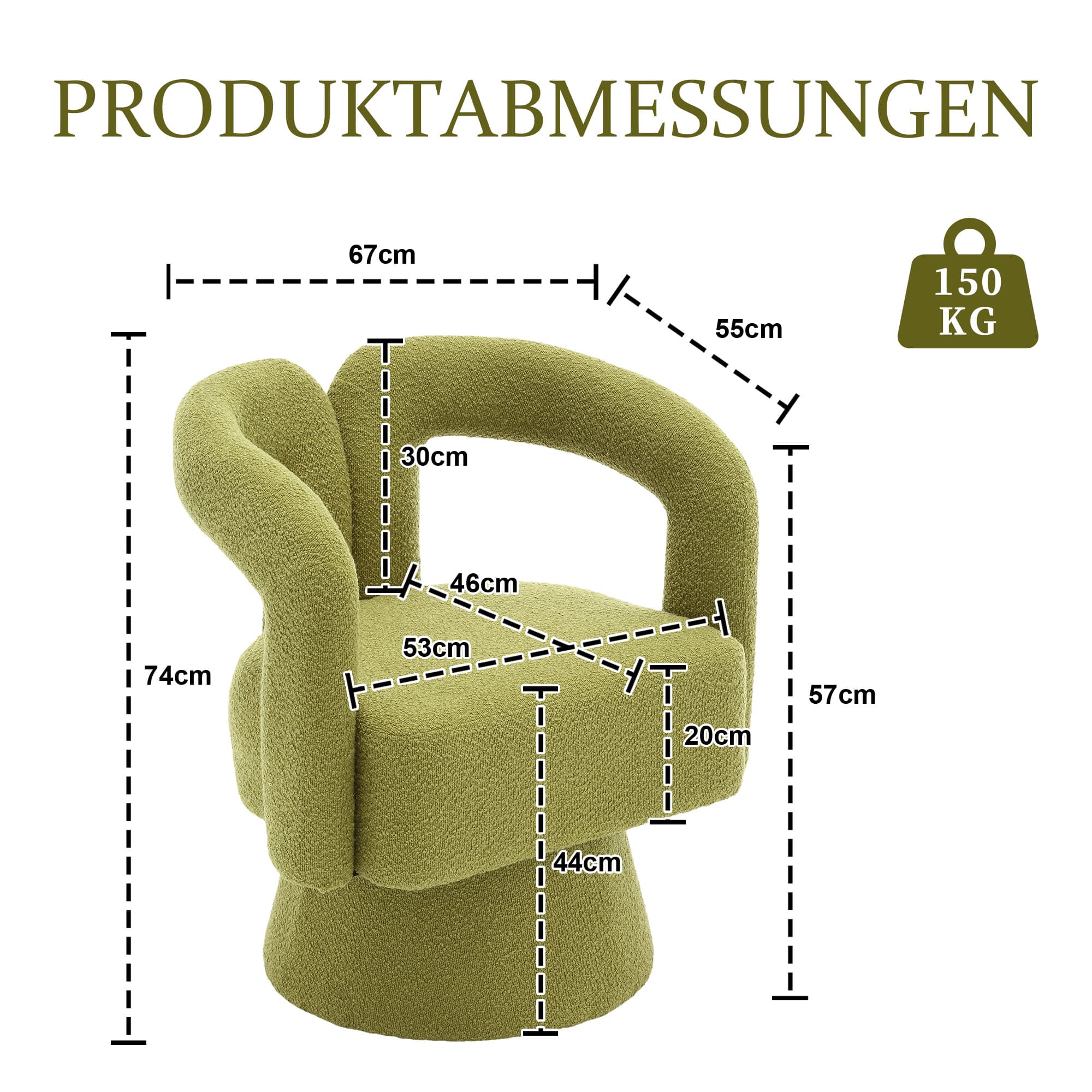 Drehbarer Sessel mit breiter Polsterung und rundem Bezug