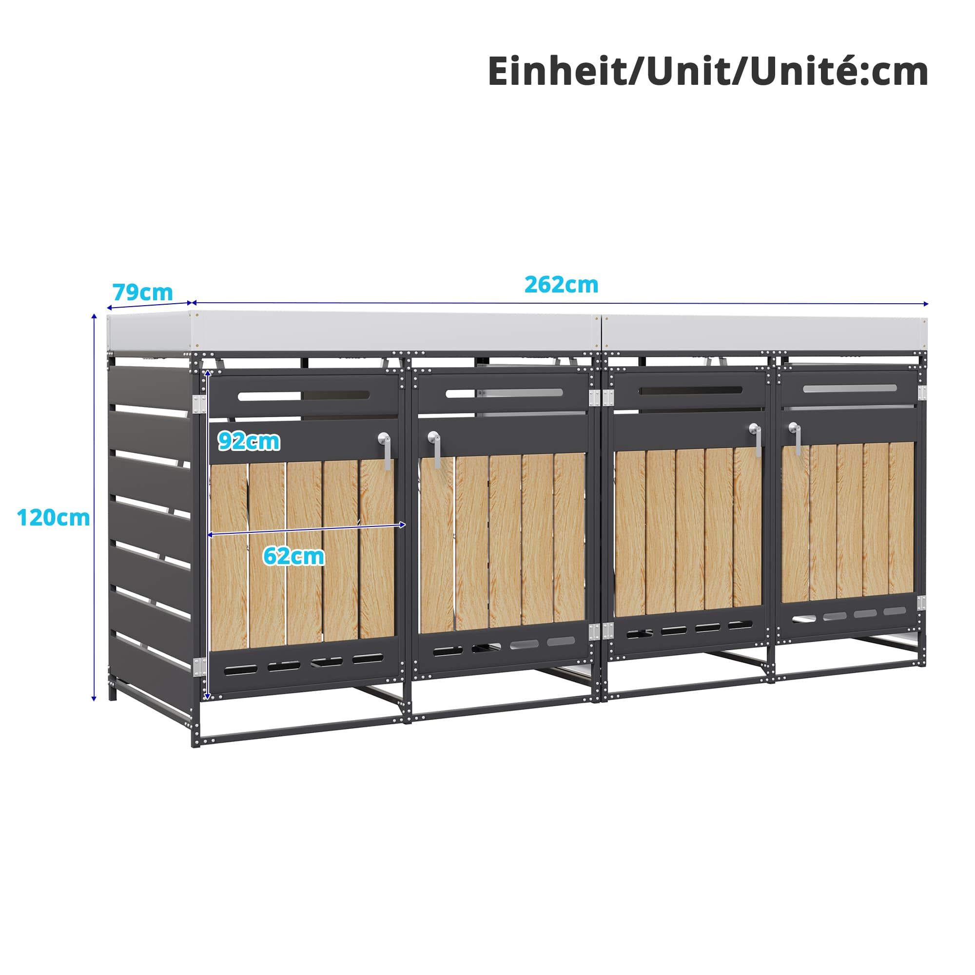 Mülltonnenbox mit Pflanzgefäß, 4er-Set, Metall
