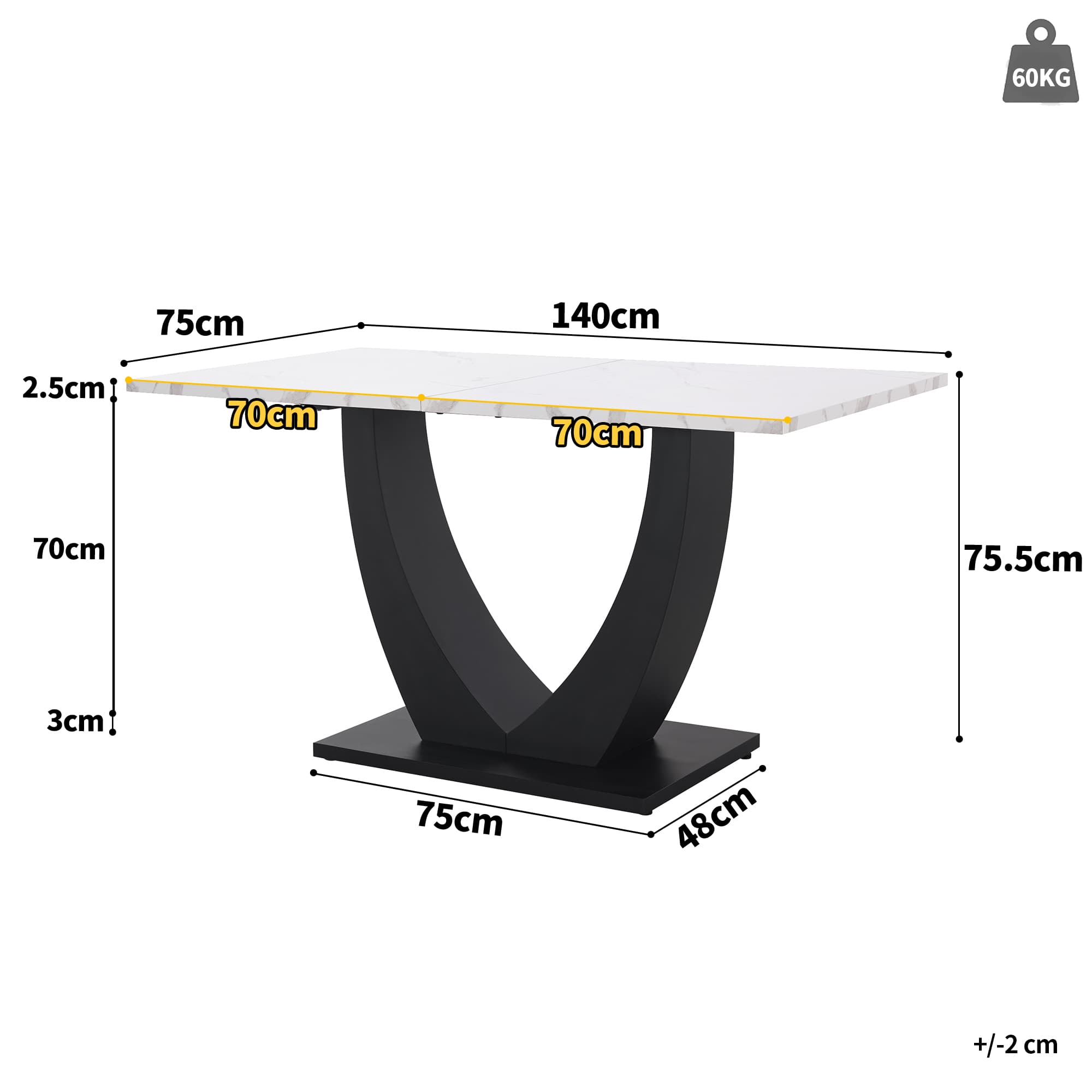 Moderner Esszimmertisch 140 x 75,5 cm mit Metallgestell