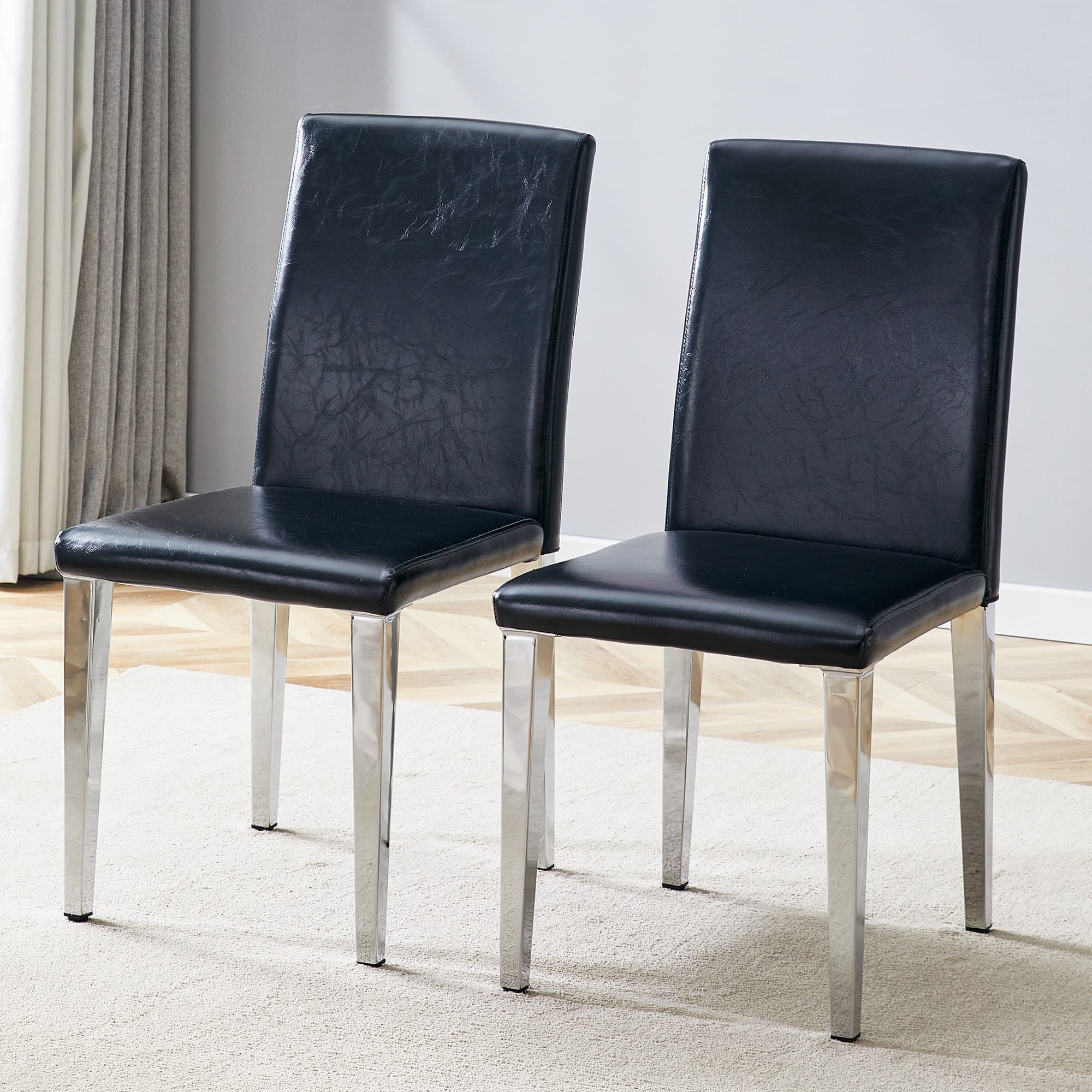 2er-Set Esszimmerstühle Schwarz-Silber, PU-Leder