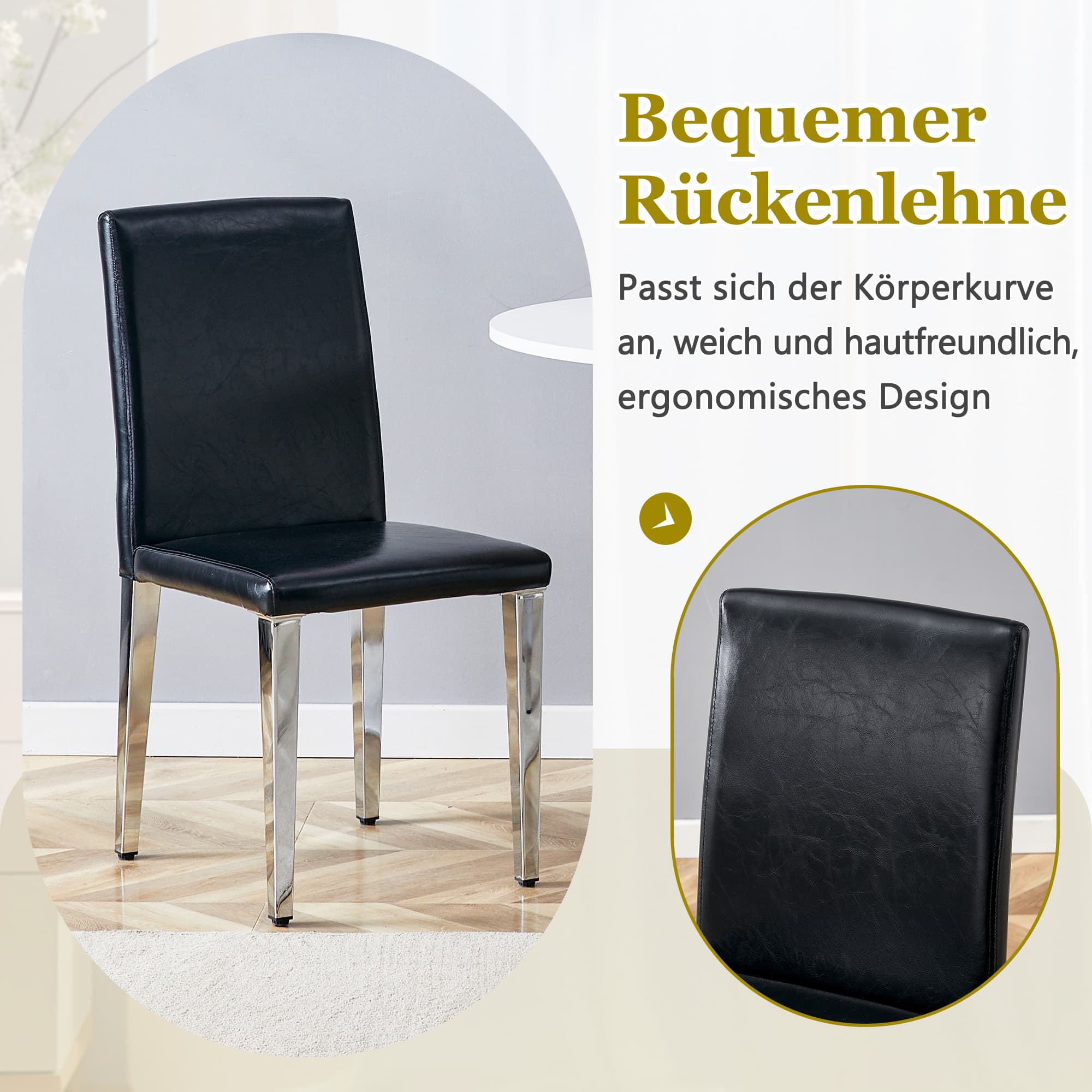 Lot de 2 chaises de salle à manger noir et argent, similicuir