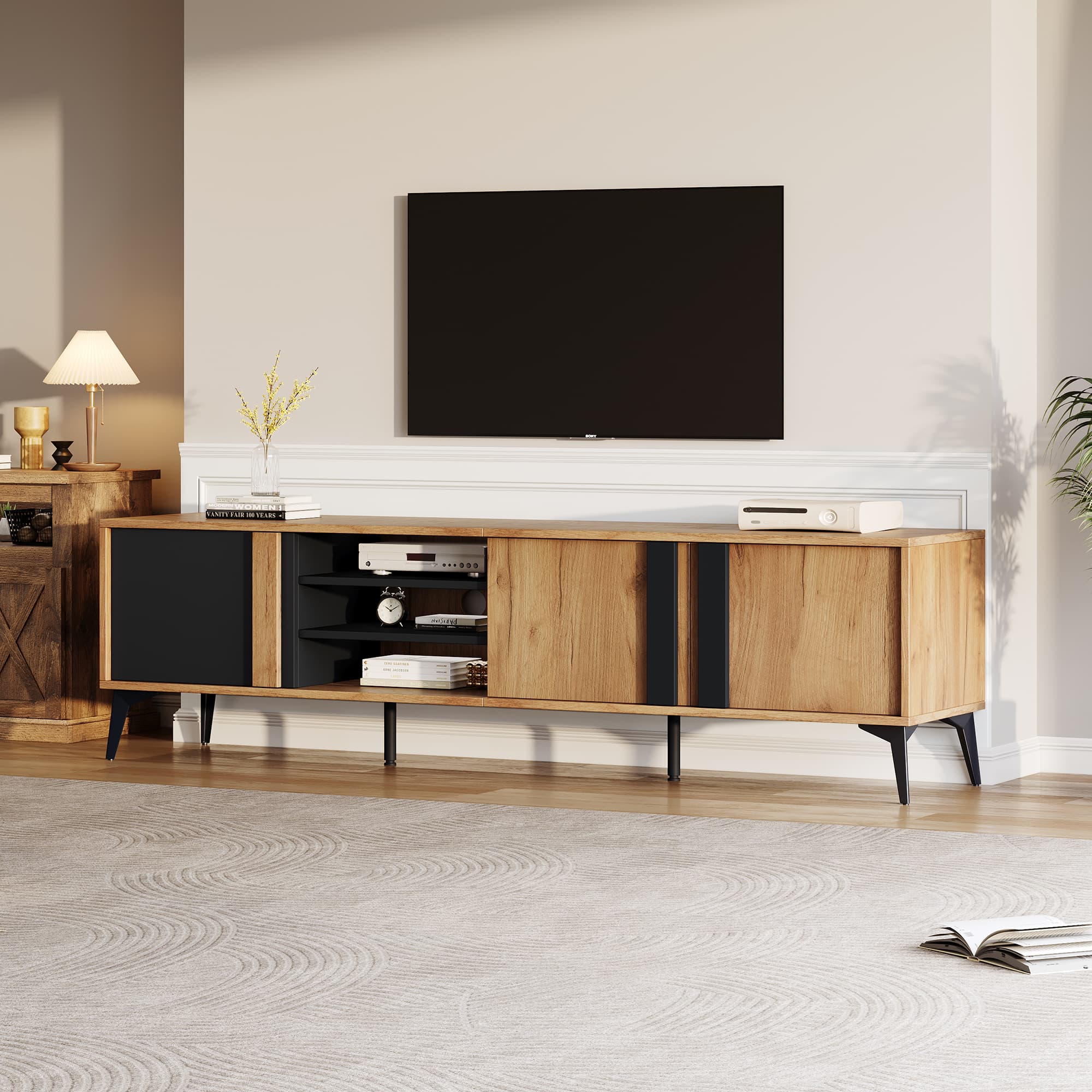 Rustikale TV-Kommode aus Holz, 180 cm, bis 80 Zoll