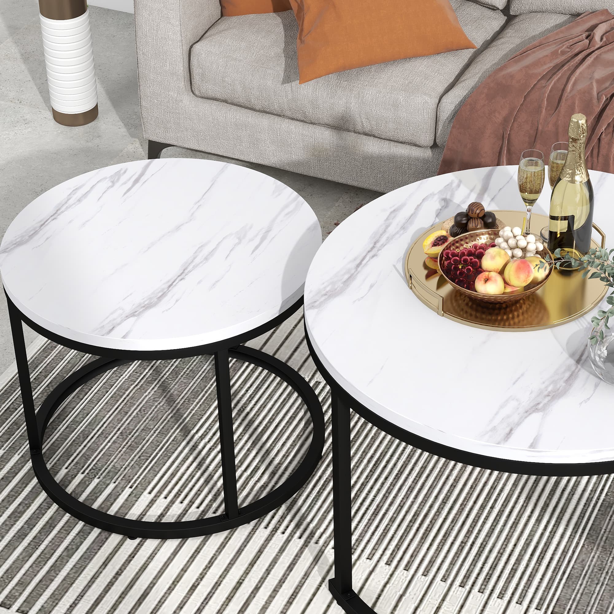 Runde Couchtische im 2er-Set mit Beistelltischen