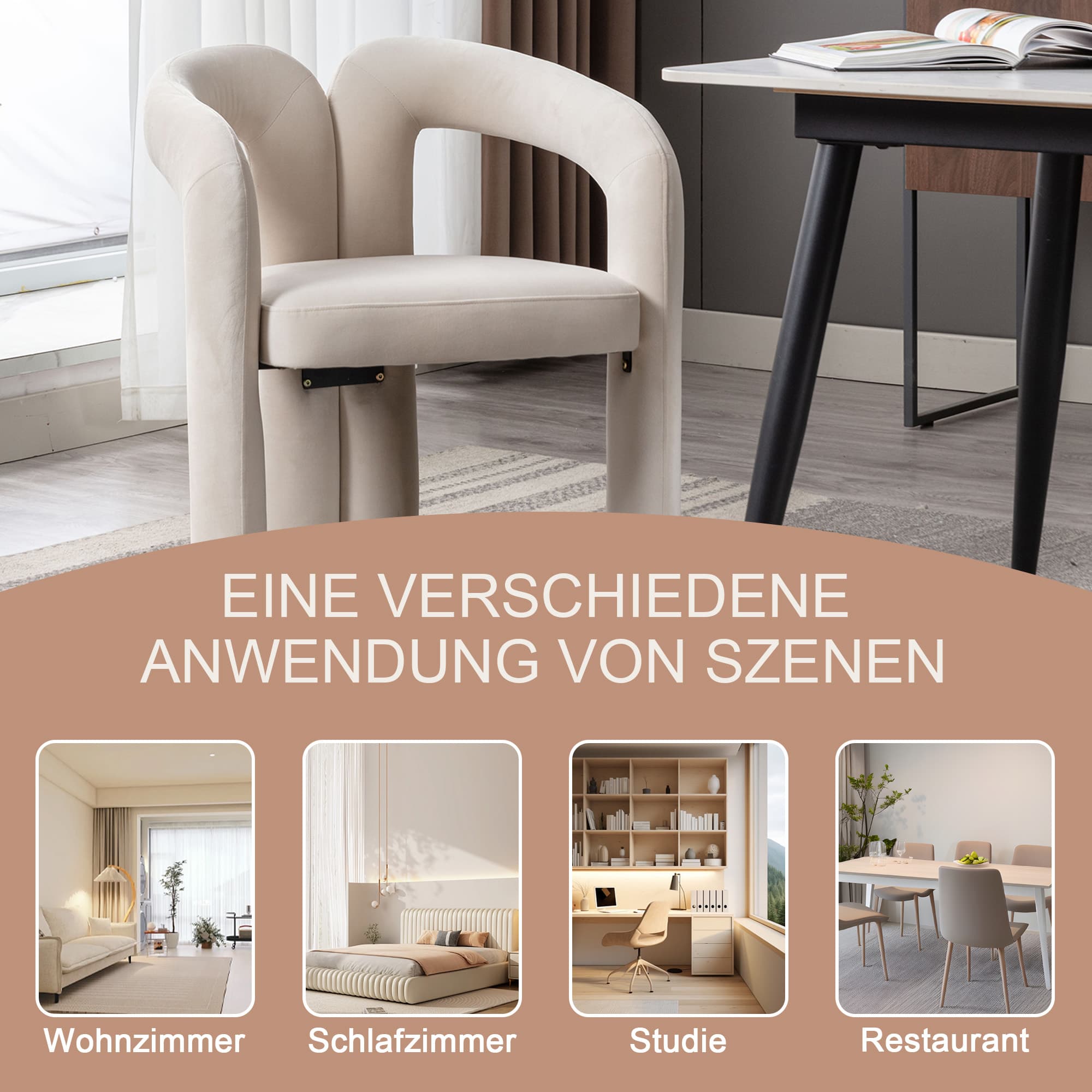 Gepolsterte Esszimmerstühle 2er-Set mit Samtbezug