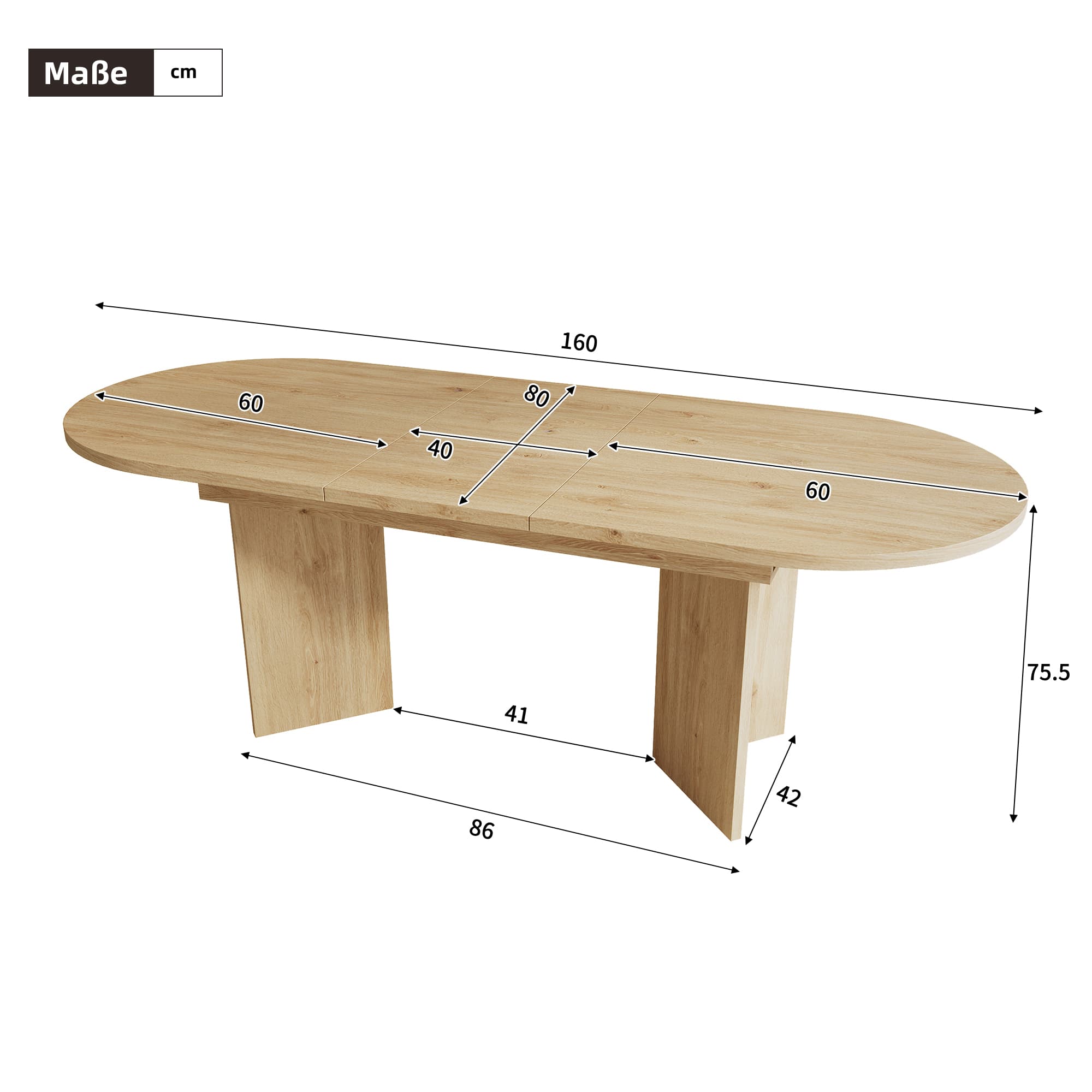 Ausziehbarer Esstisch 120-160x80 cm in Eichenoptik