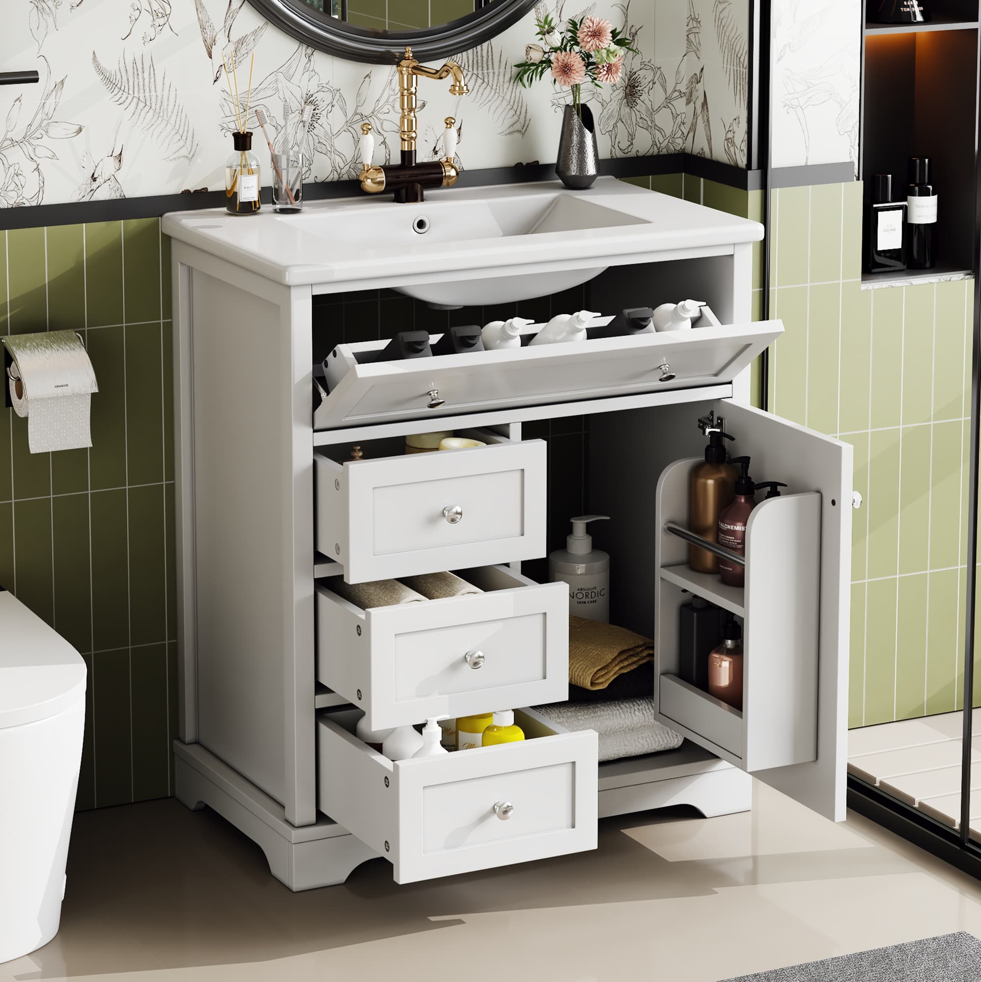 Badezimmerschrank mit Waschbecken und Sockel