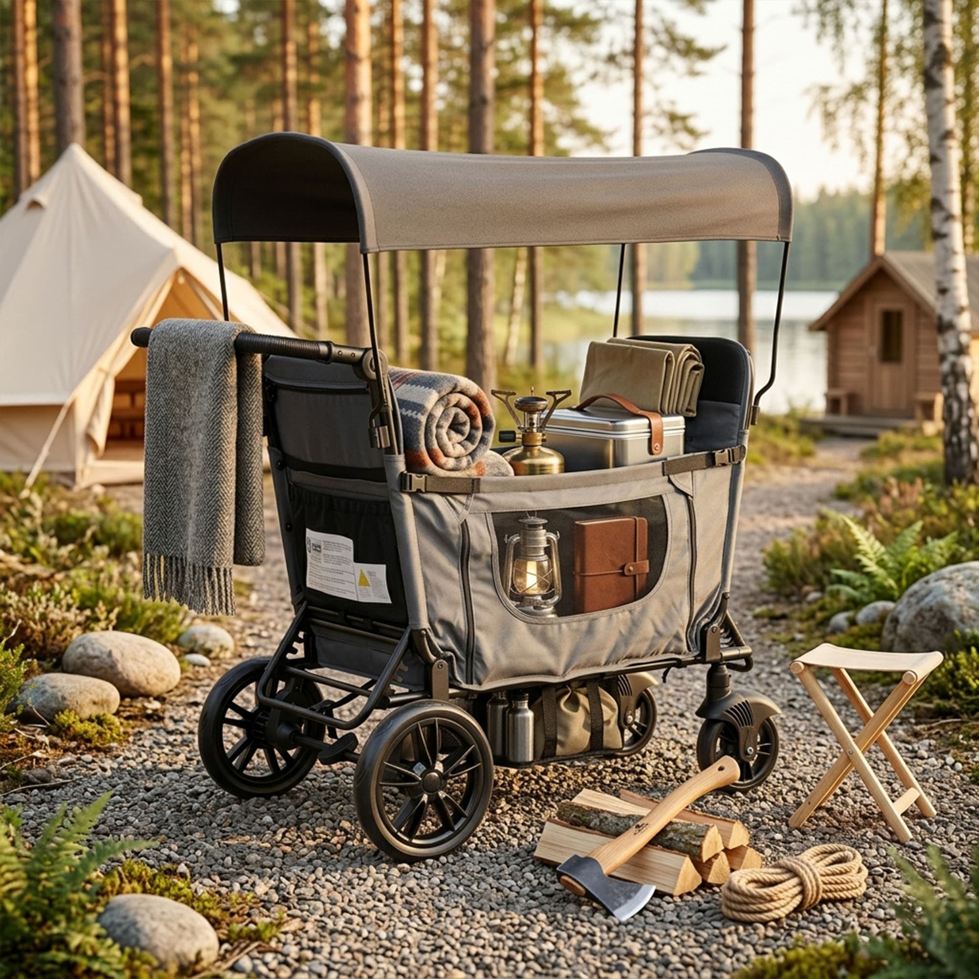 Faltbarer Zwillings-Kinderwagen dunkelgrau