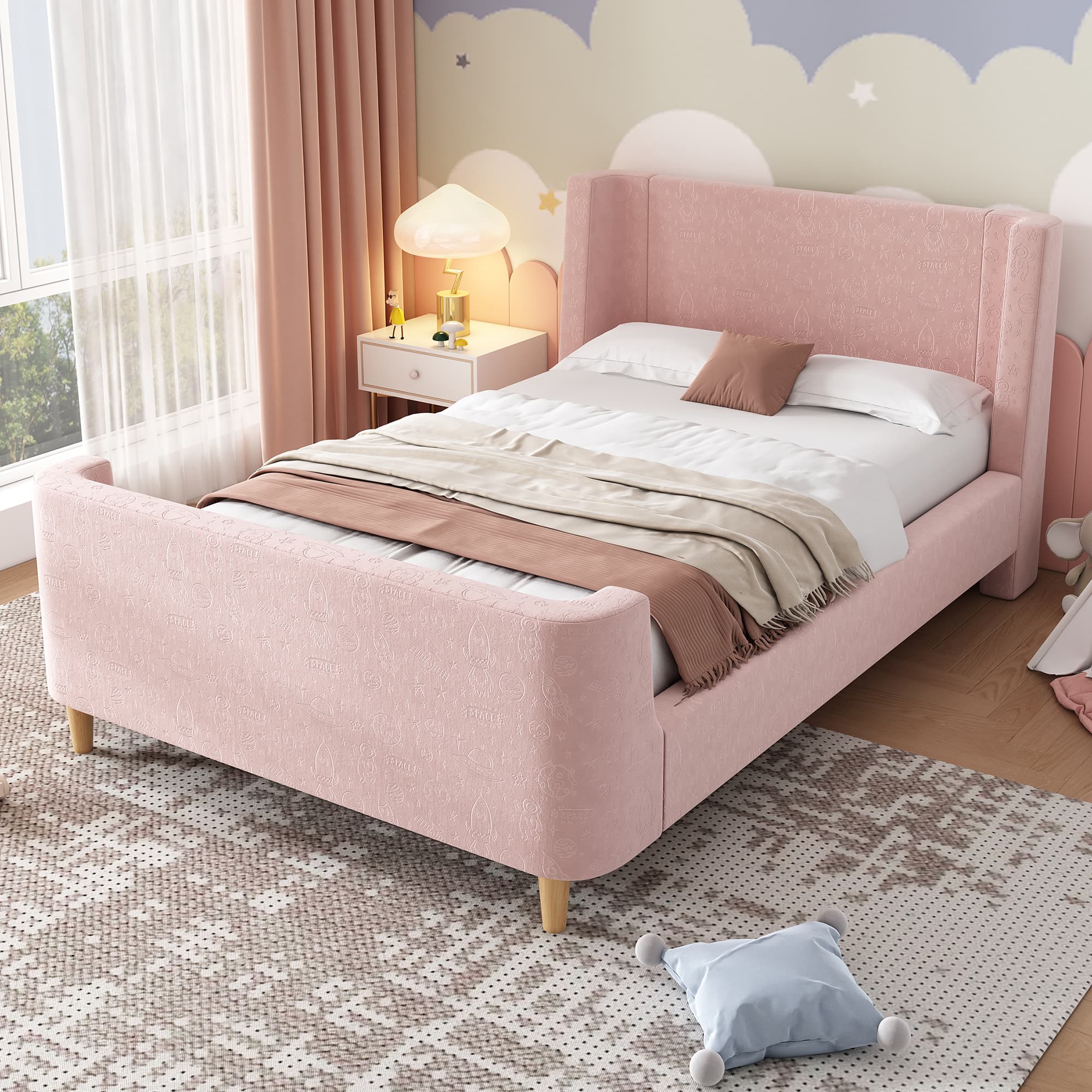 Gepolstertes Kinderbett 90 x 200 cm in Rosa aus Samt