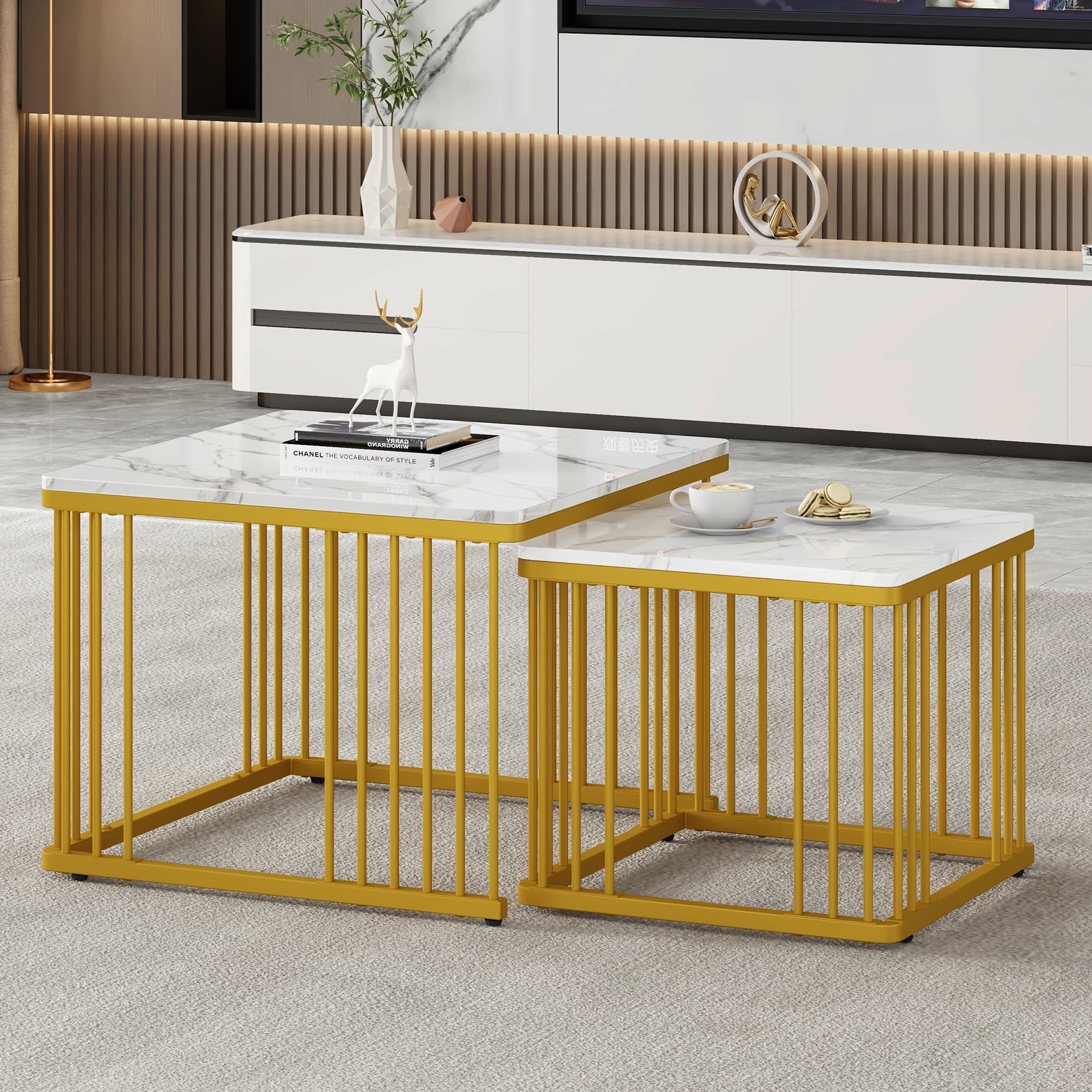 Set aus 2 quadratischen Couchtischen in Marmoroptik