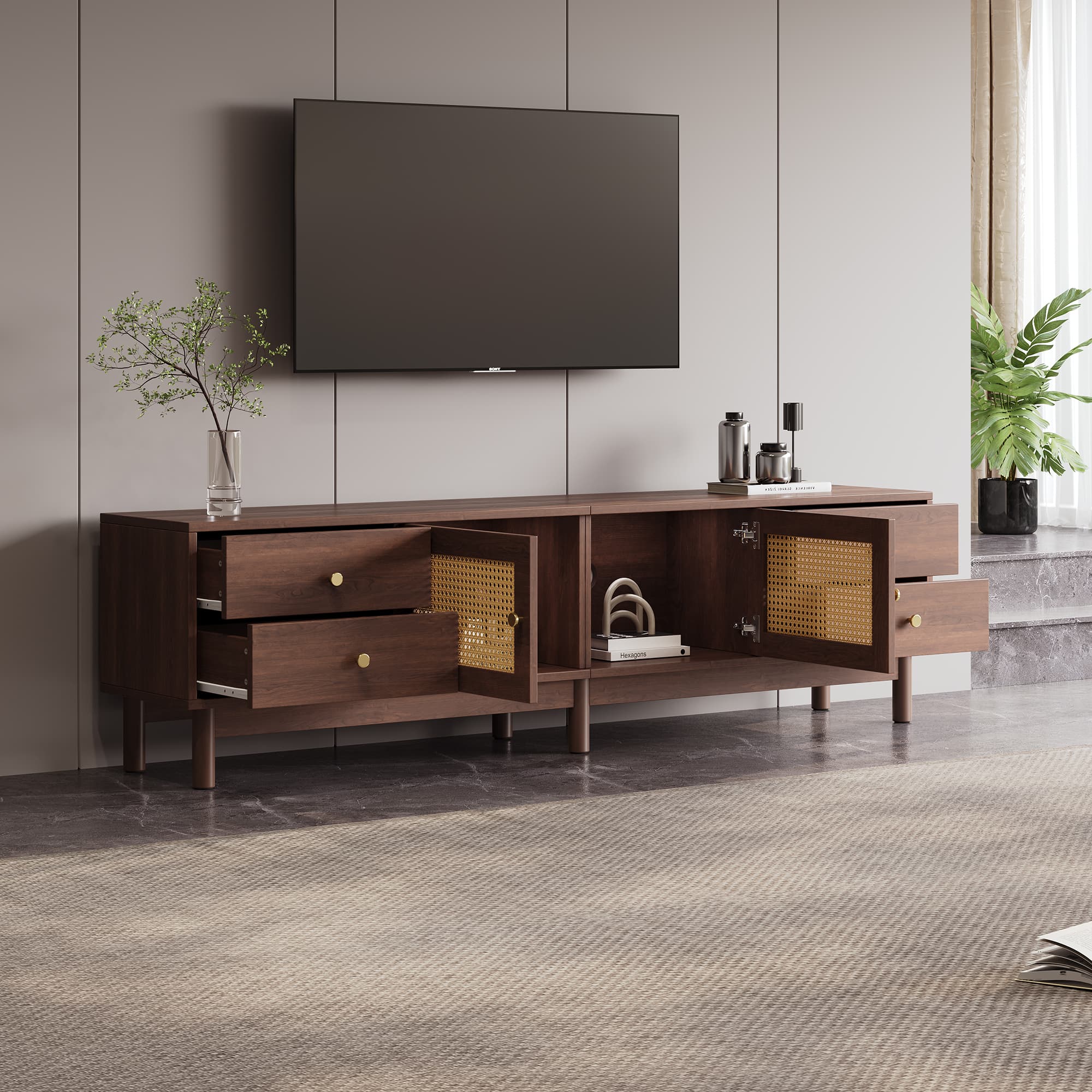 TV-Lowboard in dunkler Holzoptik, 180 cm