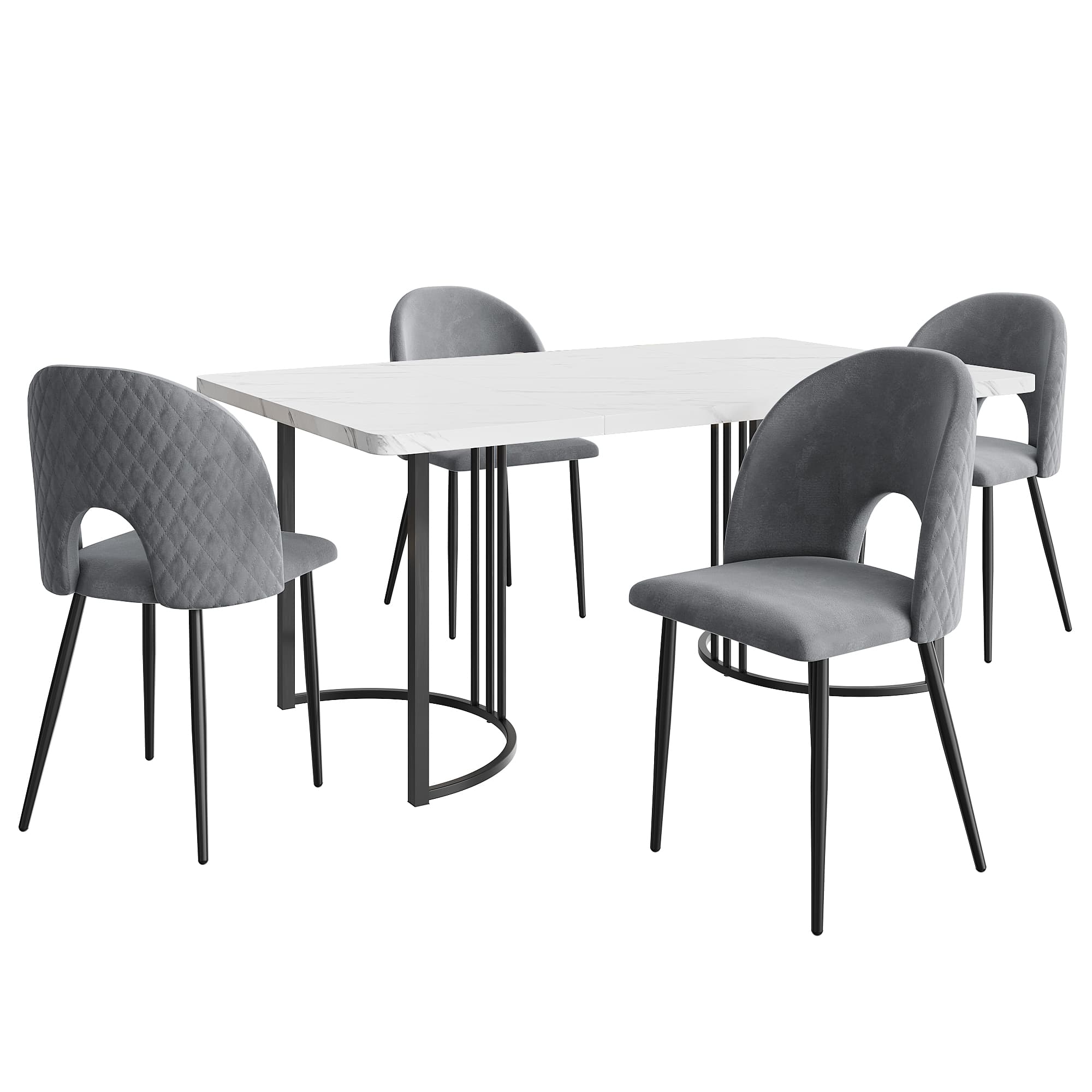 Essgruppe Tisch 140x80 cm mit 4 Samtstühlen