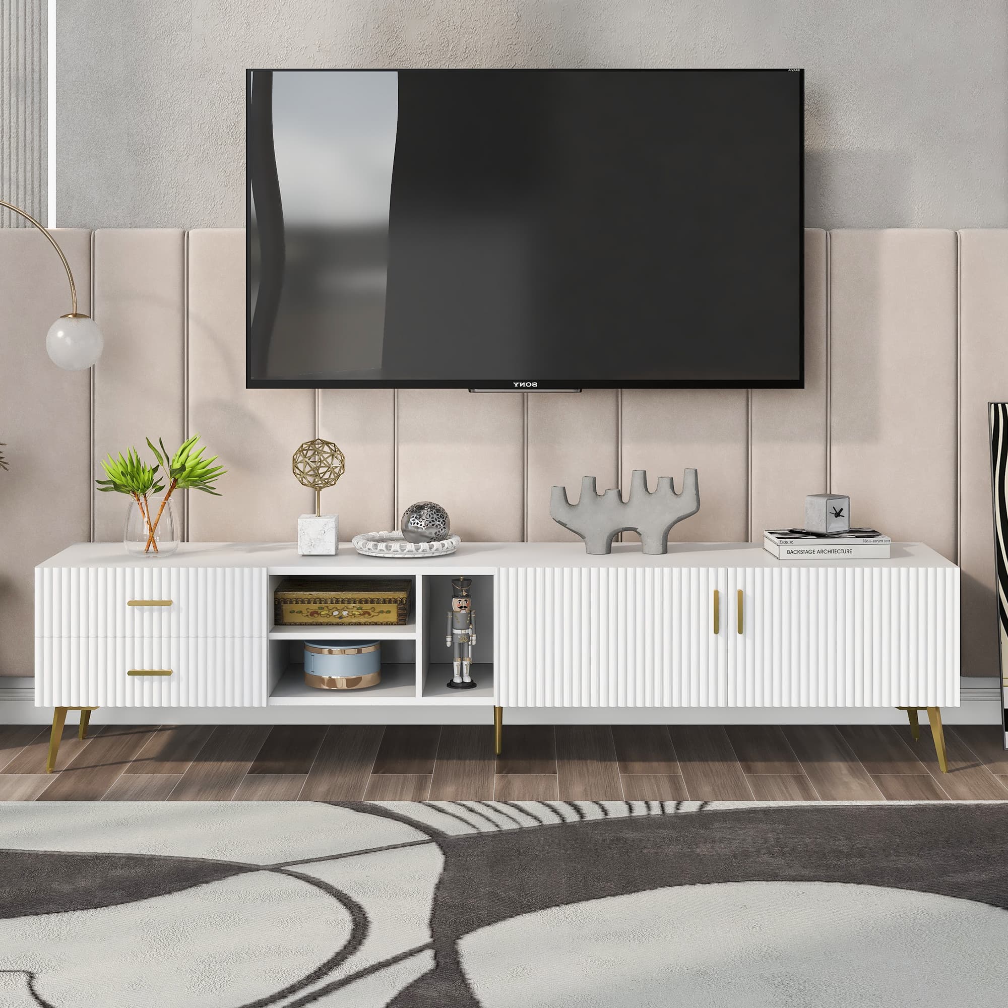 Weißes TV-Lowboard für Fernseher bis 75 Zoll