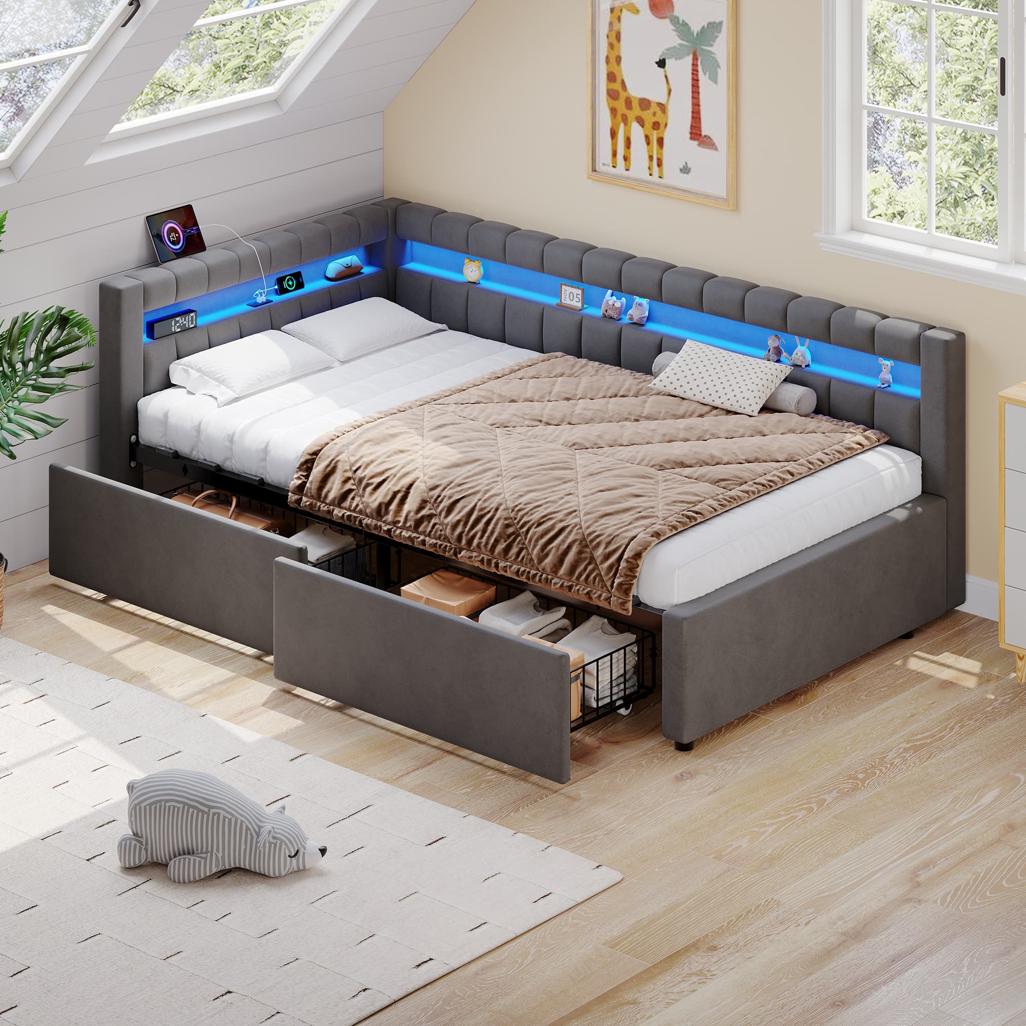 3ft Single Daybed mit zwei Stauraum-Schubladen und LED-Beleuchtung
