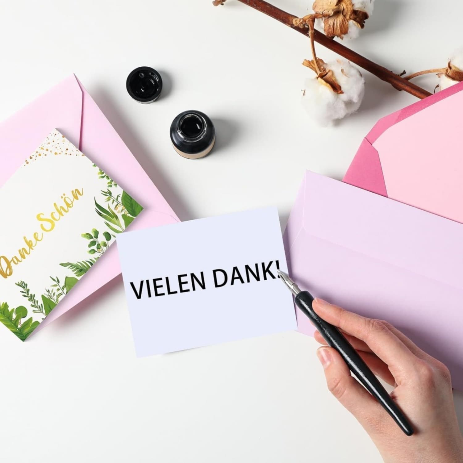 24 Hellgrüne Dankeskarten mit Umschlägen - Neutrales Set für Dankeschön-Nachrichten