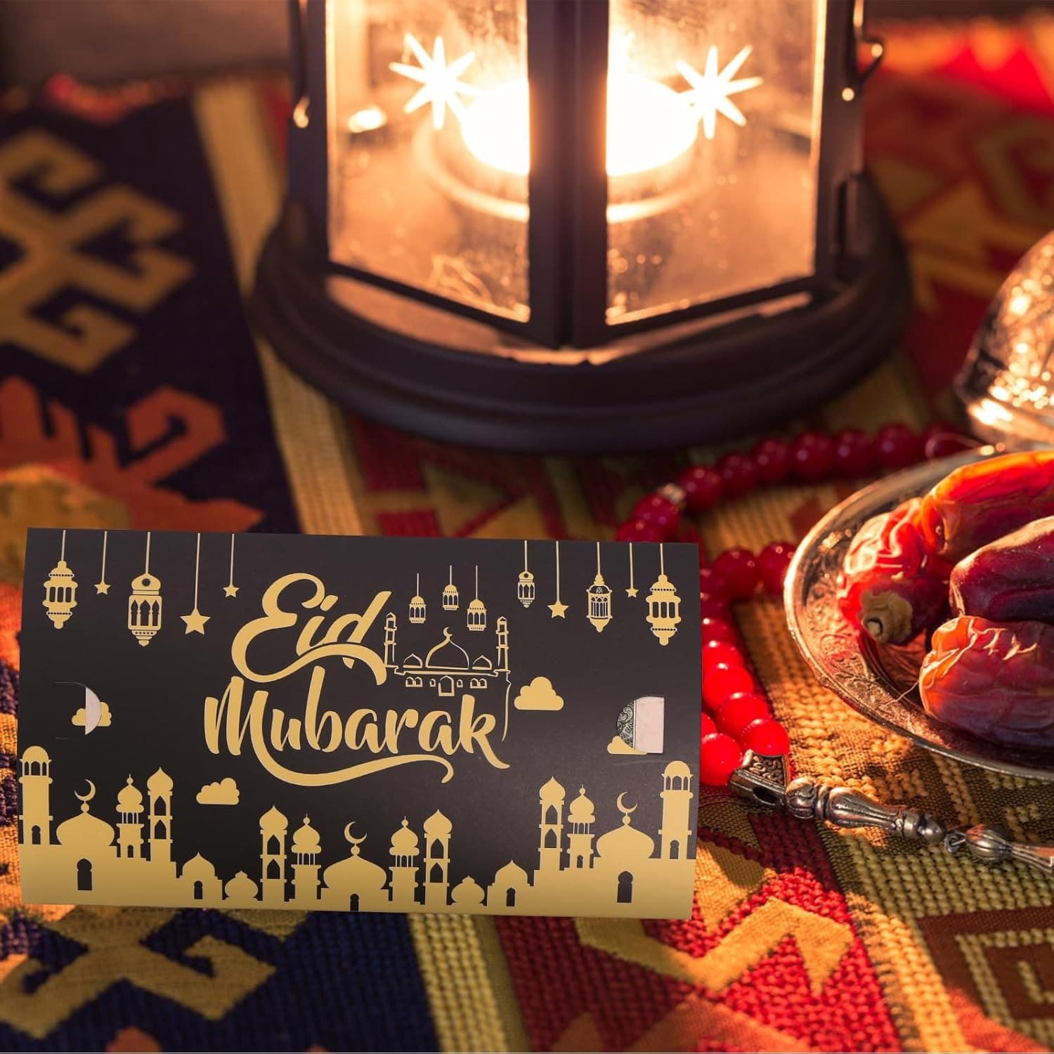 24-Piece Ramadan Greeting Card Set with Envelopes, Moon & Lantern
