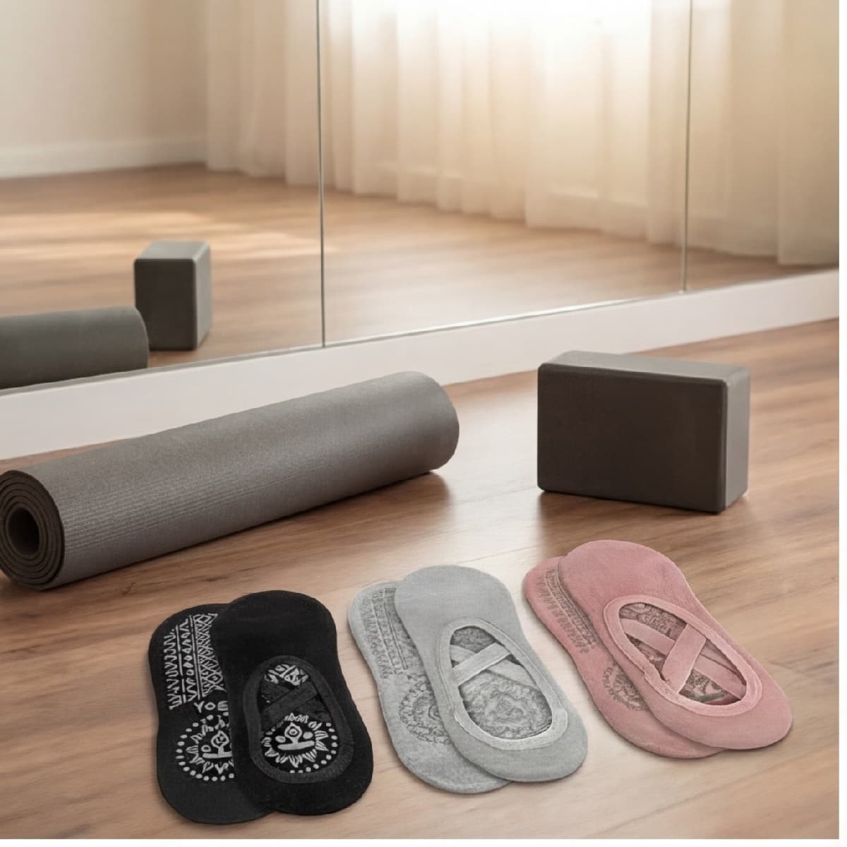 Yogasocken Set, 3 Paar, rutschfest, atmungsaktiv